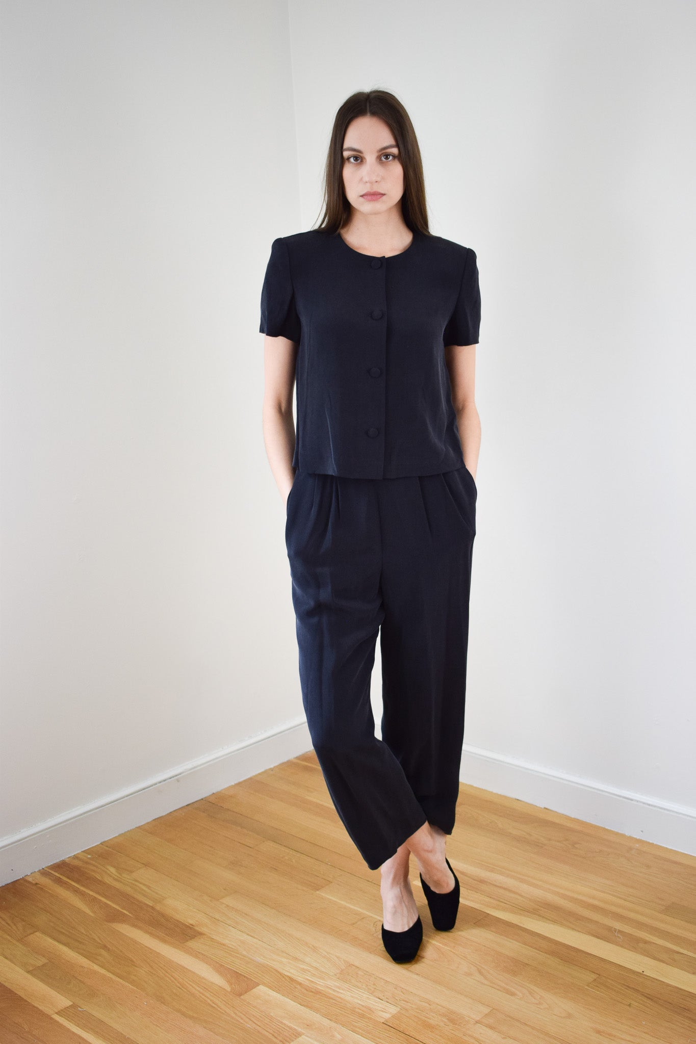 Vintage Black Silk Suit Set | S