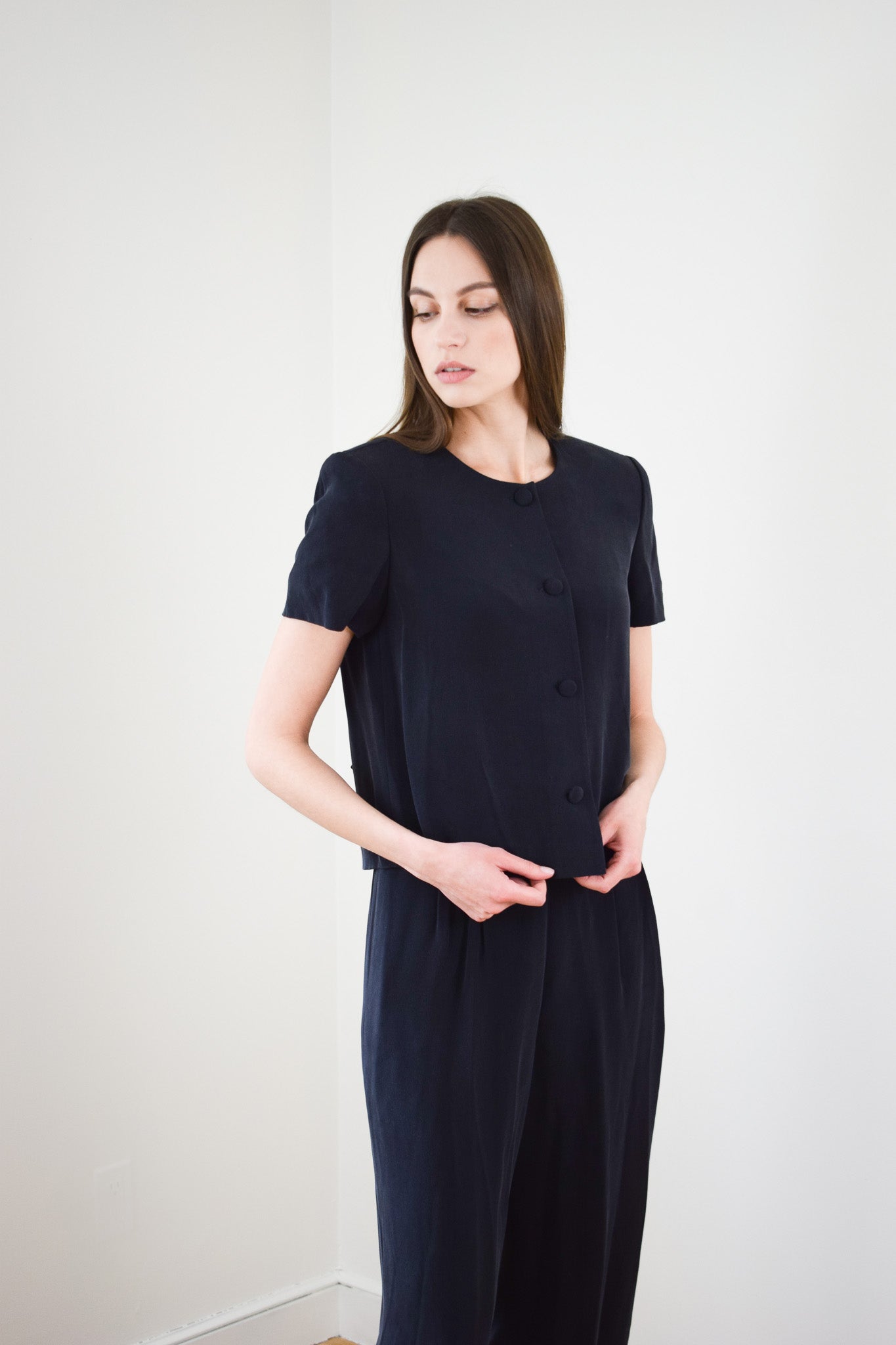 Vintage Black Silk Suit Set | S