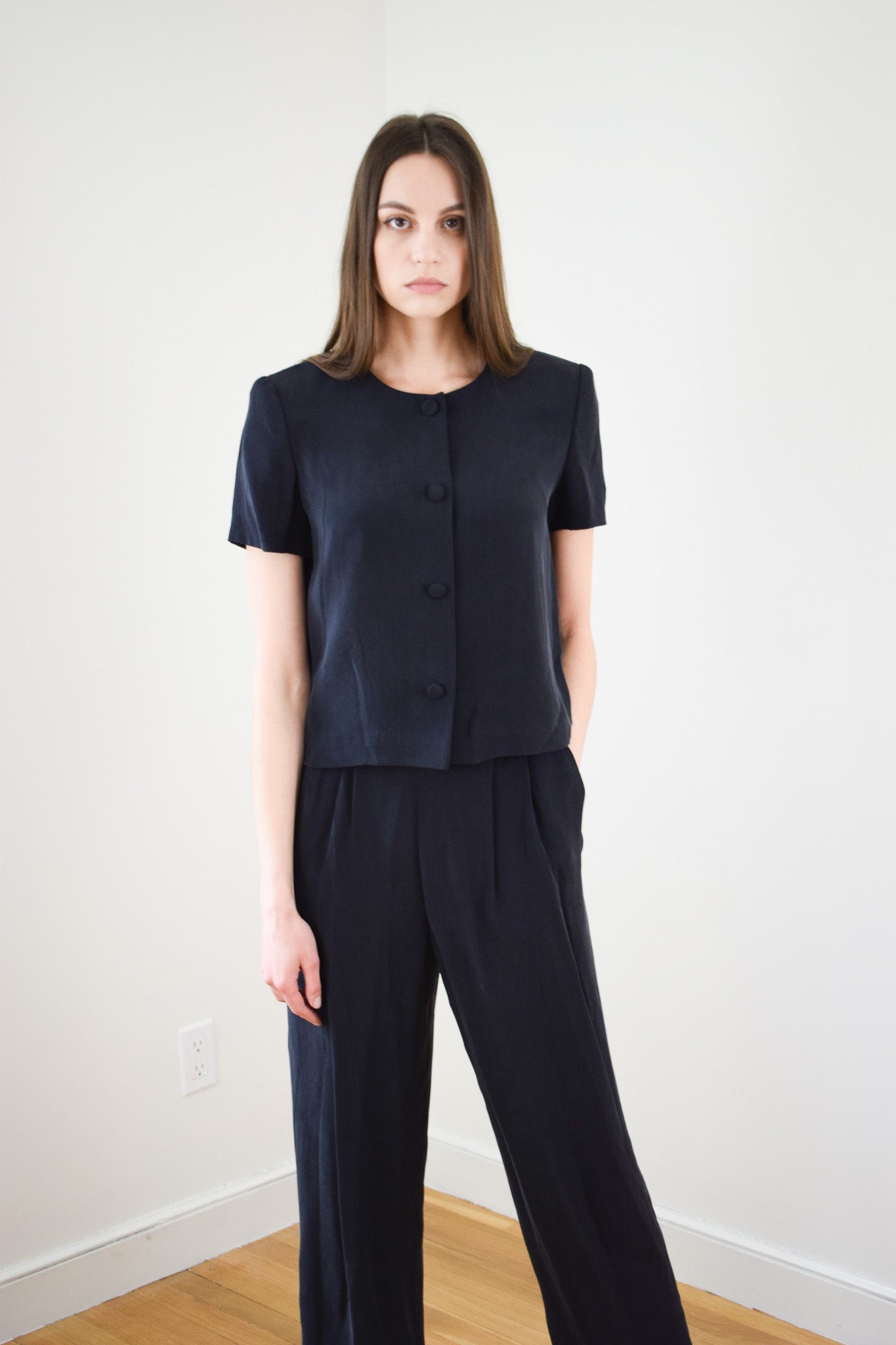 Vintage Black Silk Suit Set | S