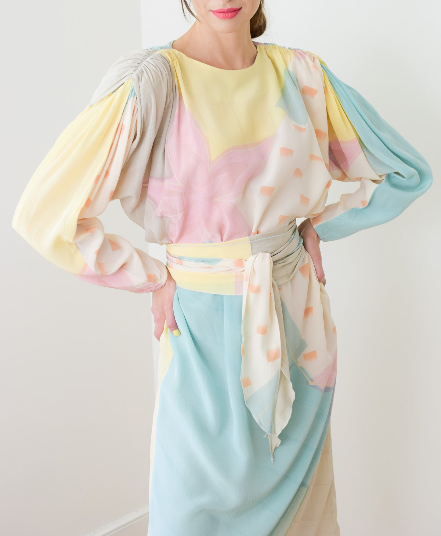 1980s Hand Painted Silk Dress | L