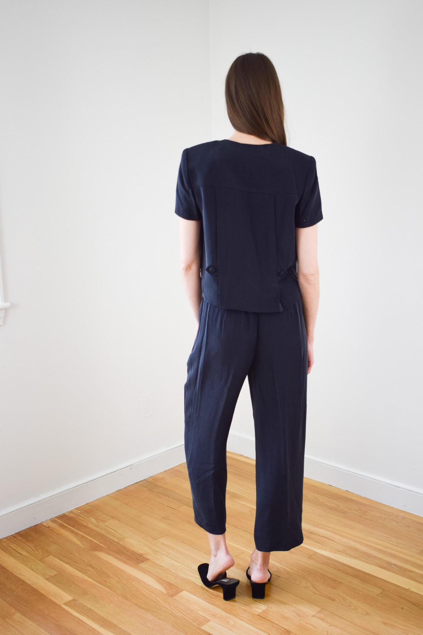 Vintage Black Silk Suit Set | S