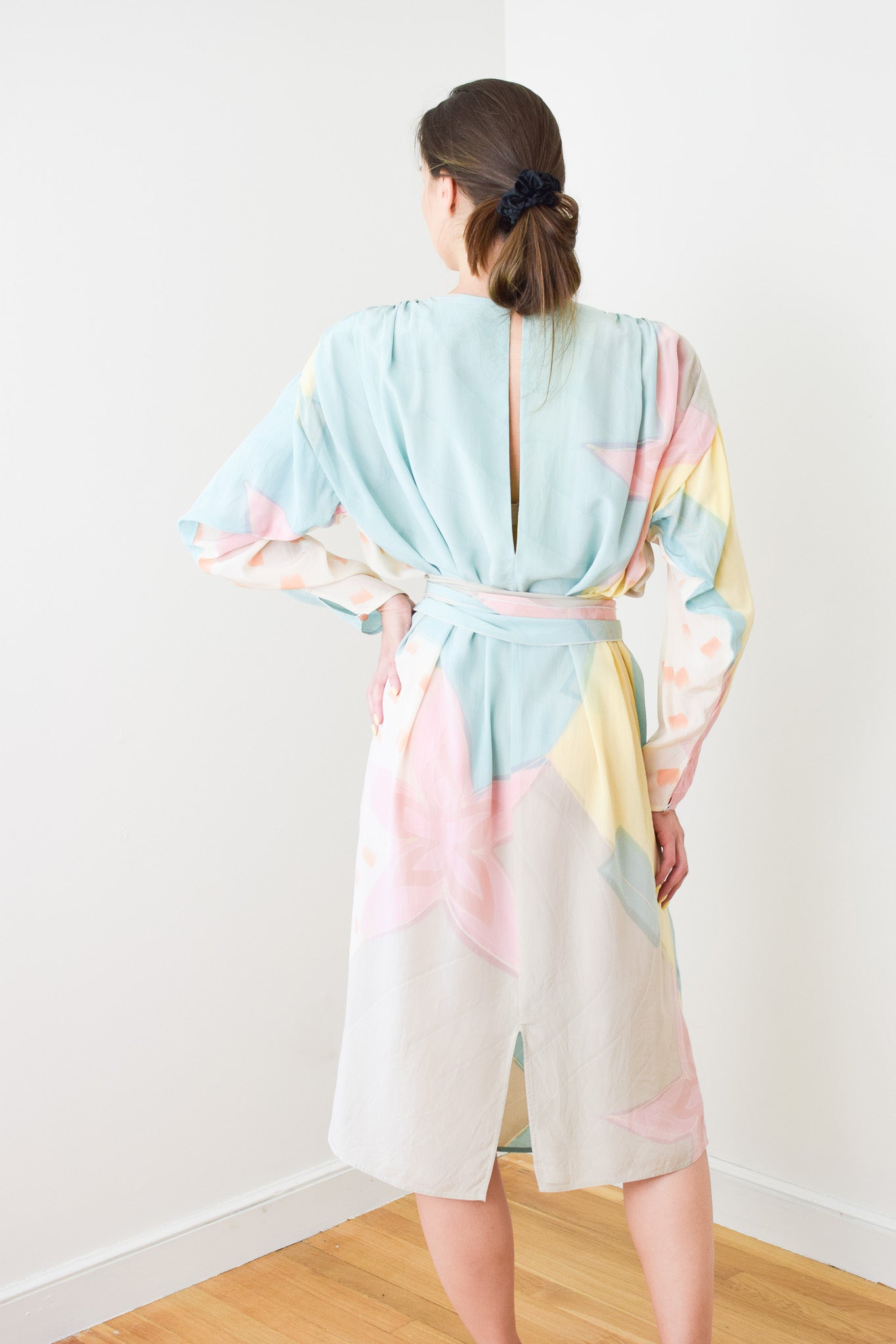 1980s Hand Painted Silk Dress | L