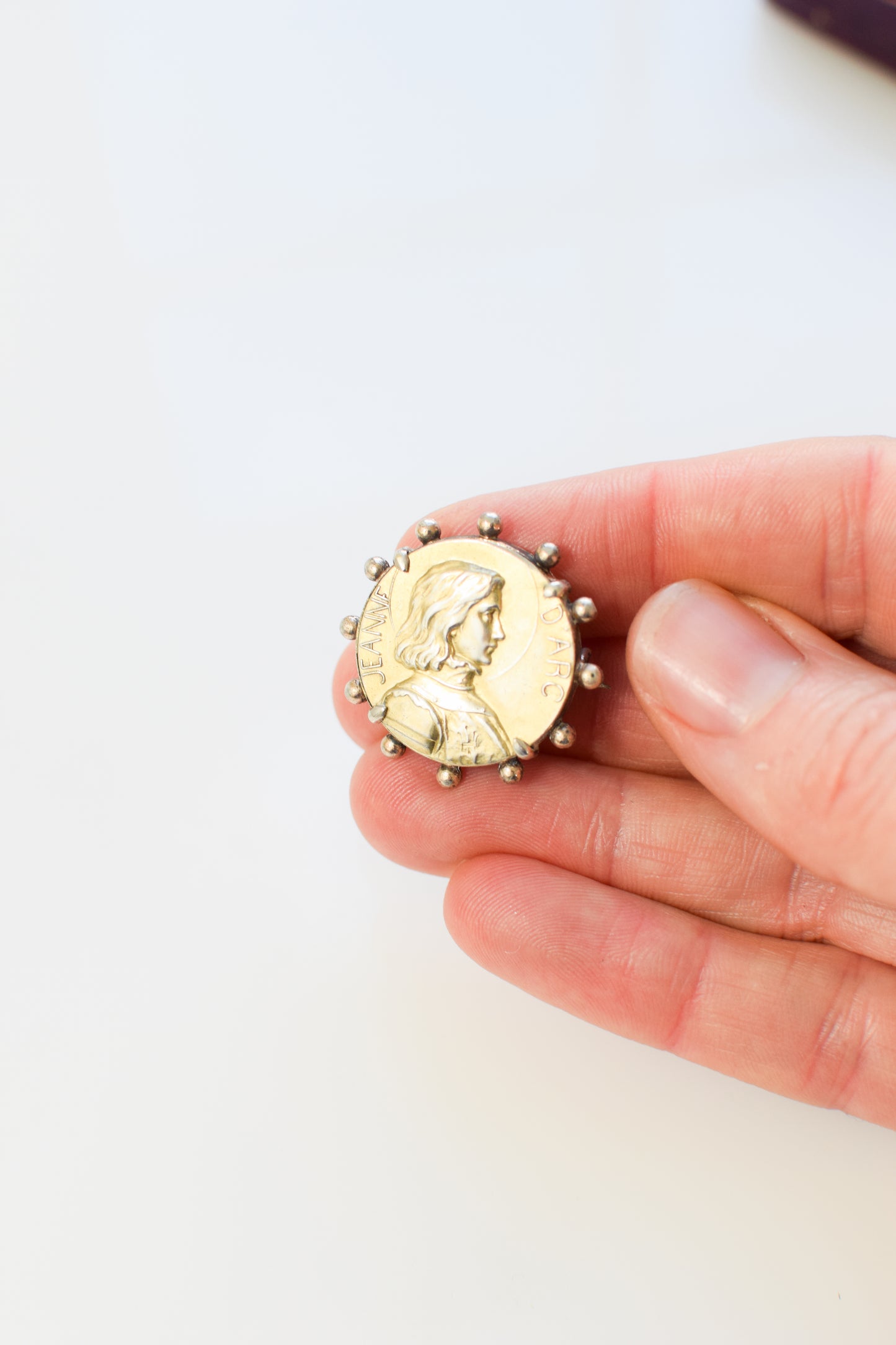 Antique French Joan of Arc Silver Medallion Brooch