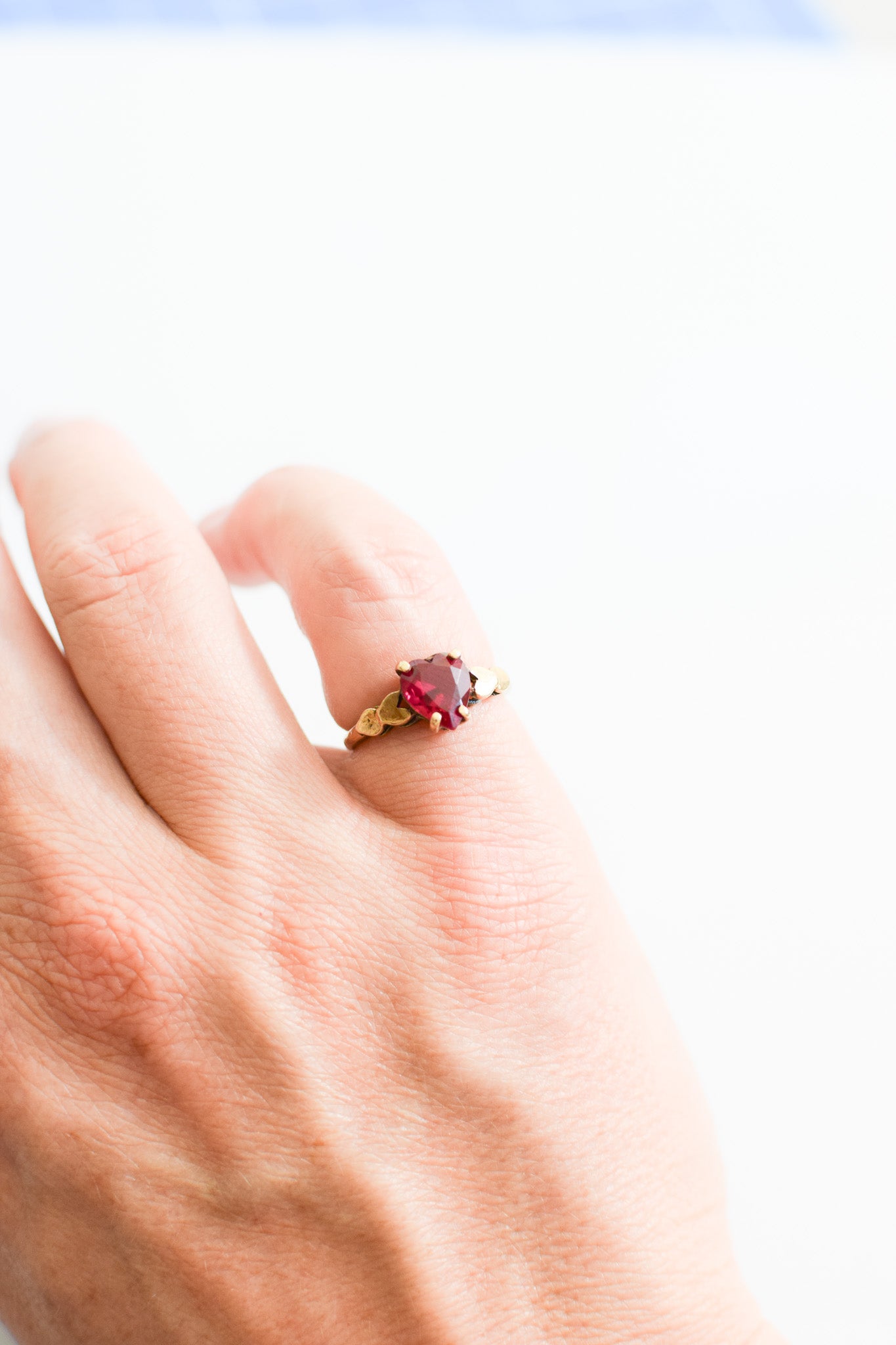 Vintage 10 KT Gold and Ruby Heart Ring | US 4.5