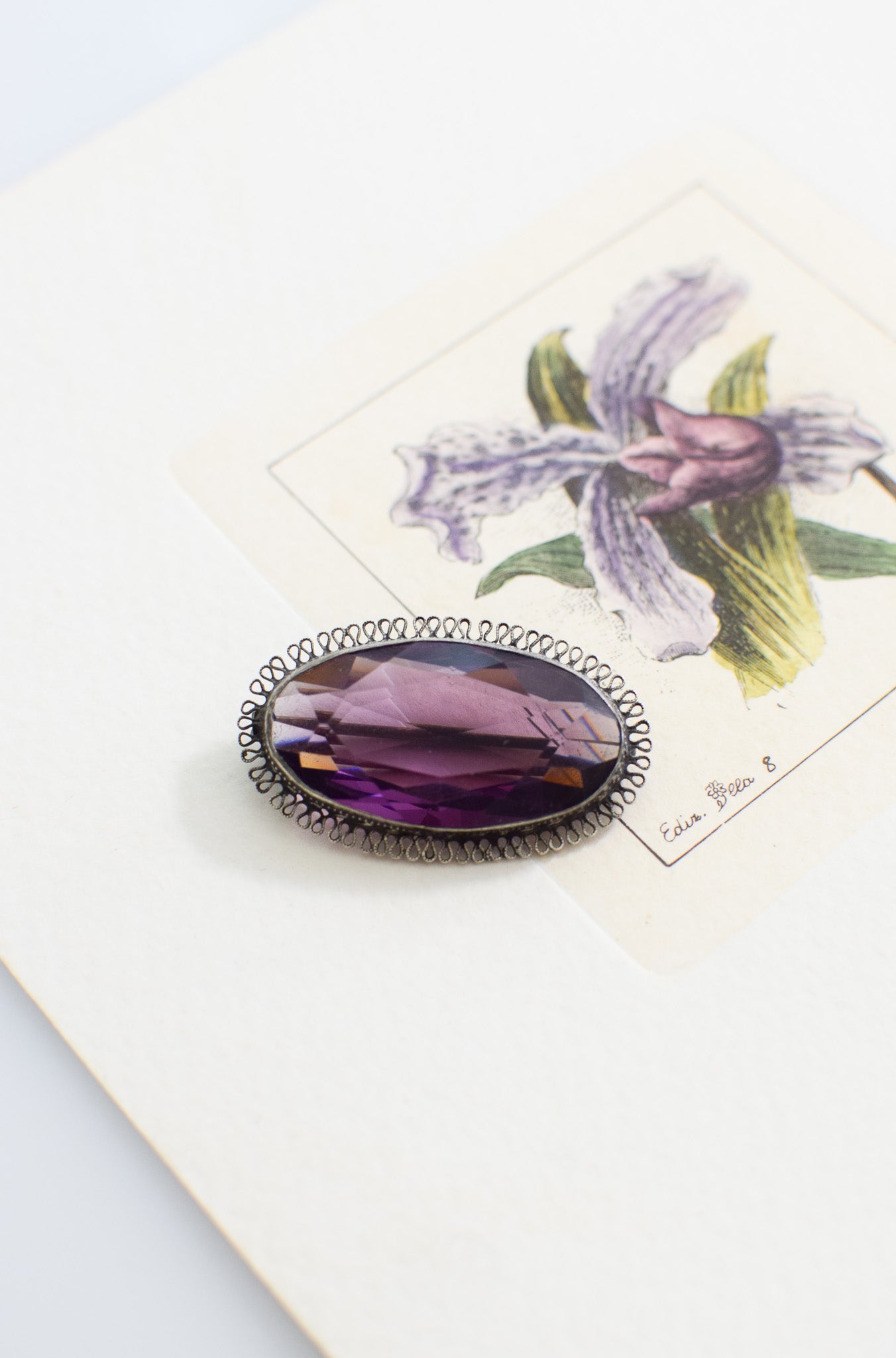 Large Antique Czech Glass Amethyst Brooch