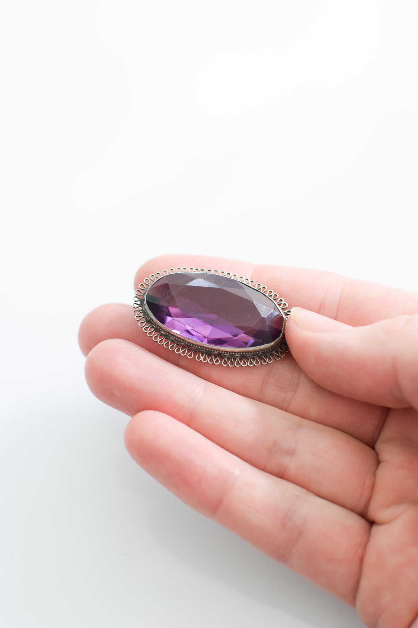 Large Antique Czech Glass Amethyst Brooch