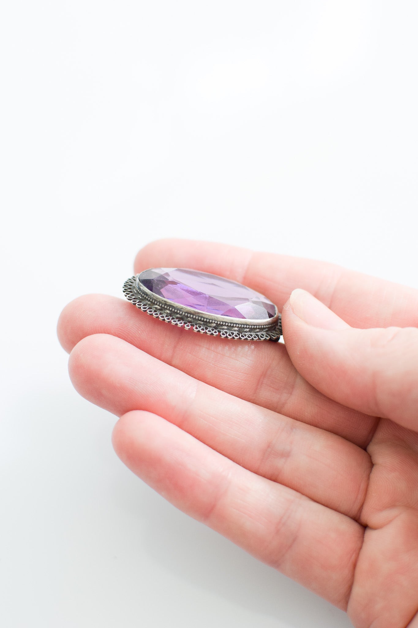 Large Antique Czech Glass Amethyst Brooch