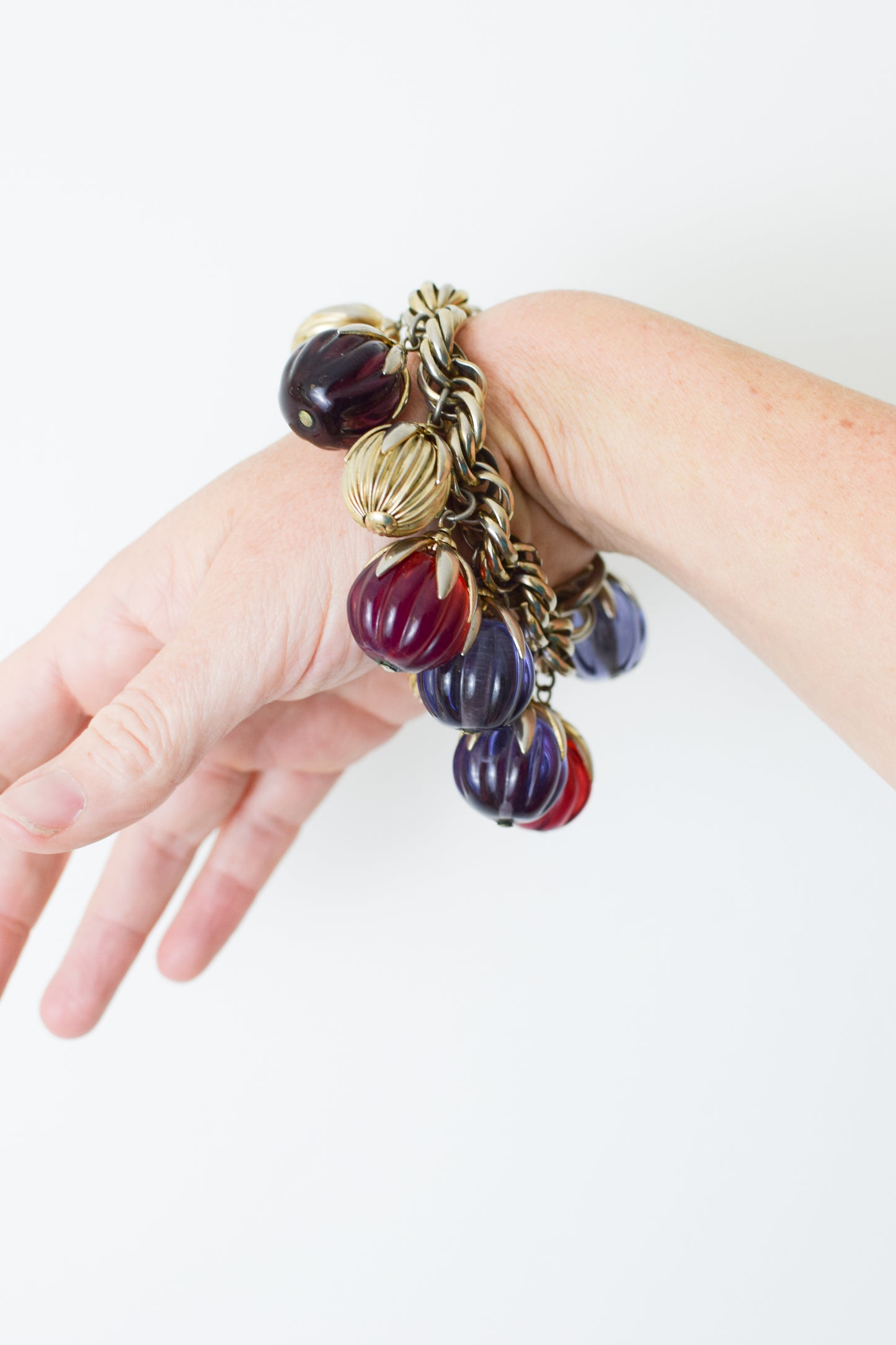 Vintage Napier "Cumquat" Glass and Gold Fruit Charm Bracelet