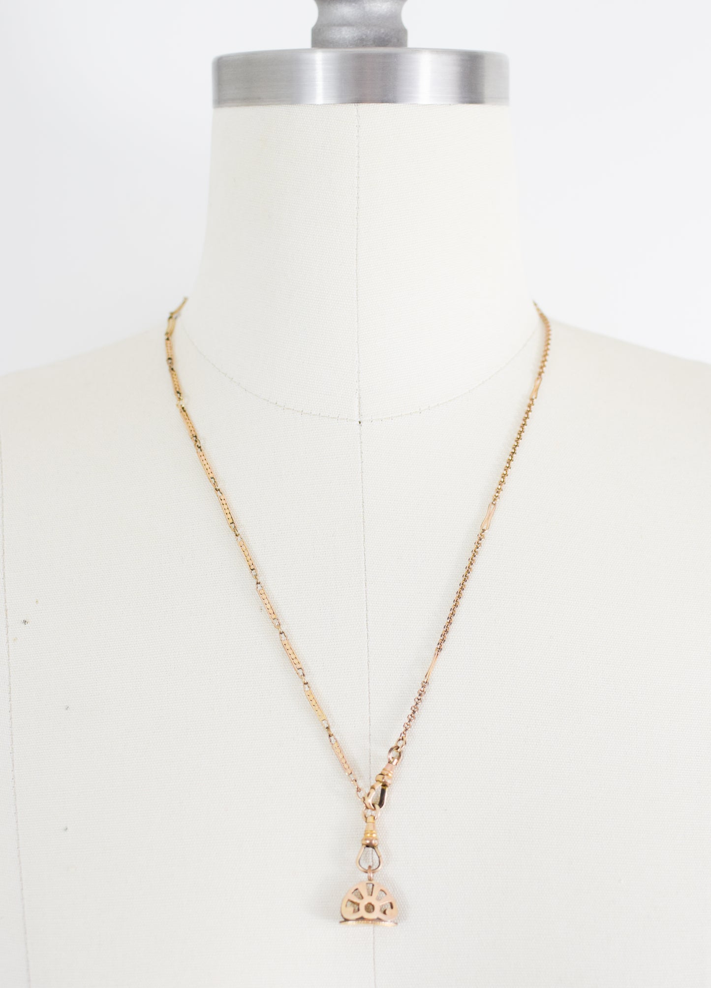 Antique Fob Chain Necklace with Fob Pendant | initials ALB