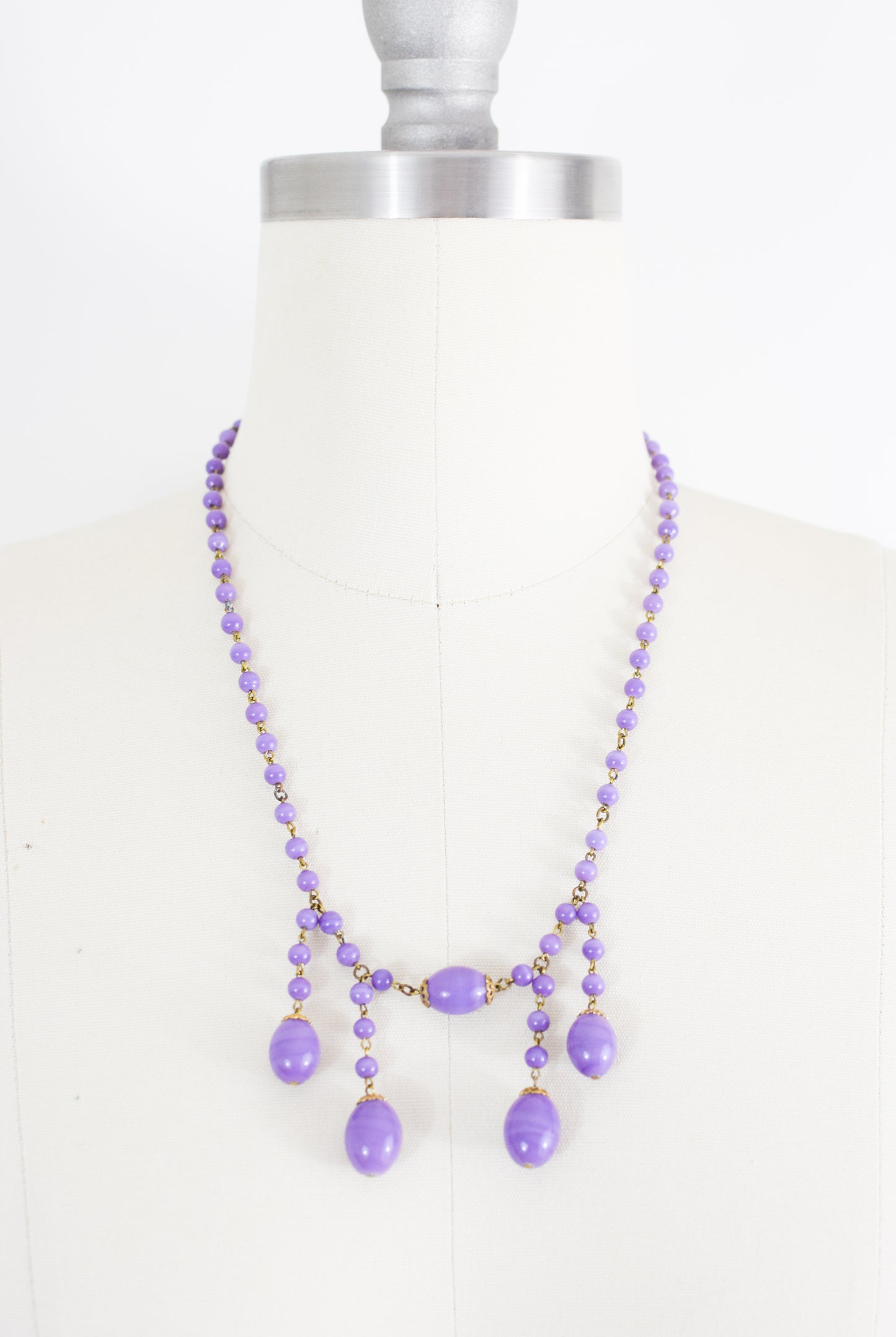 Vintage Lavender Czech Glass + Brass Deco Necklace