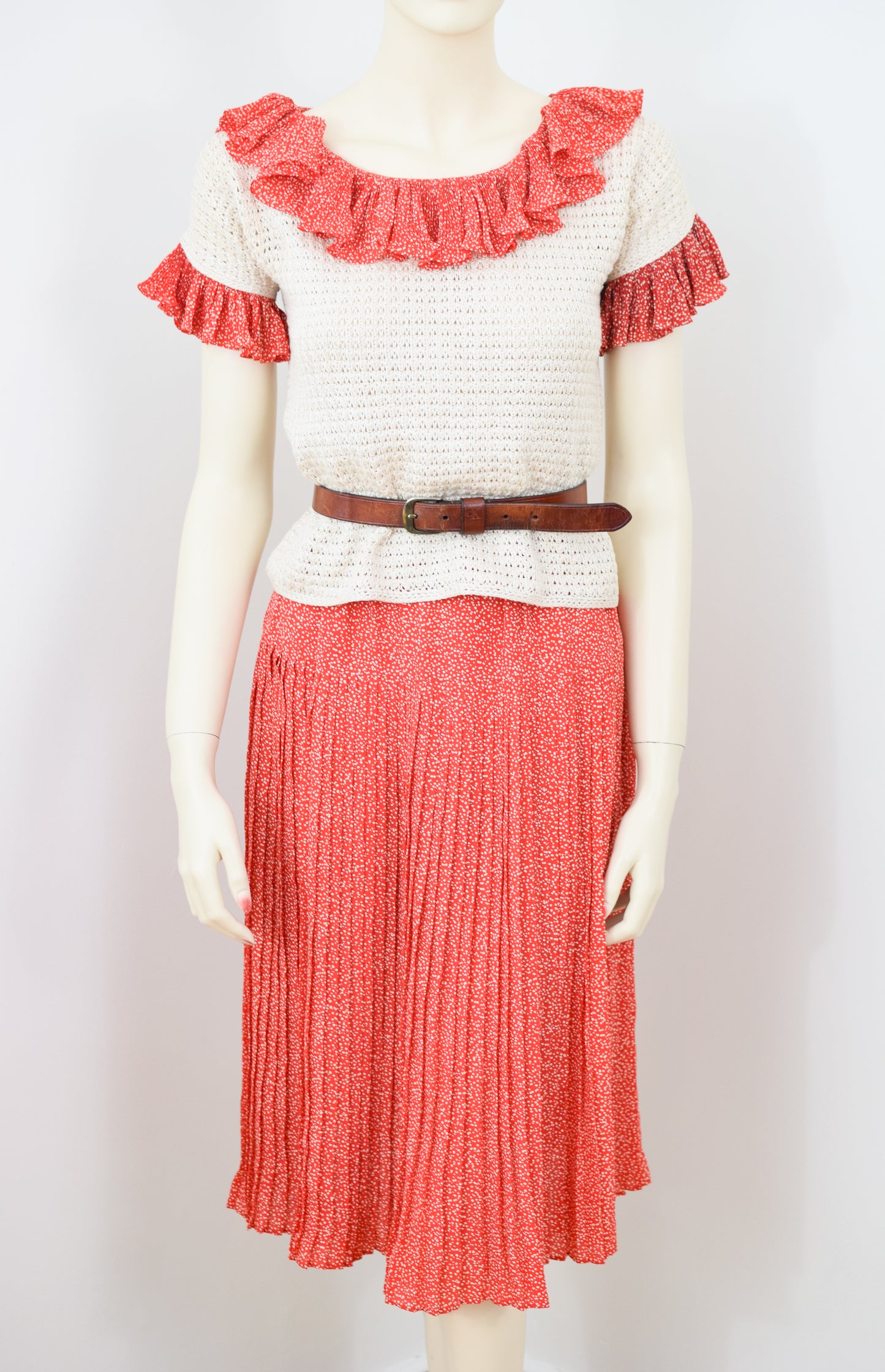 1970s Bill Blass Crochet and Pleated Dress Set | P XS