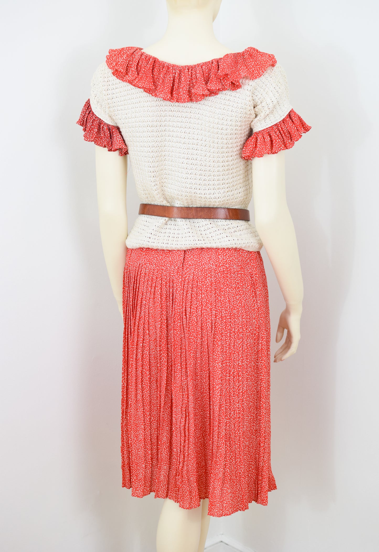 1970s Bill Blass Crochet and Pleated Dress Set | P XS