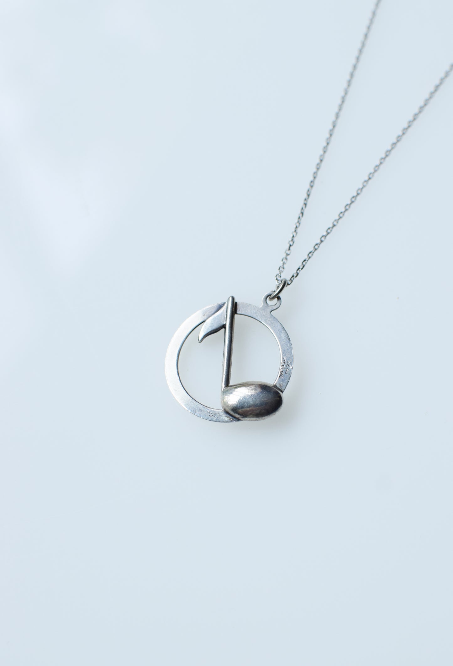 Vintage Sterling Silver Musical Note Charm Necklace