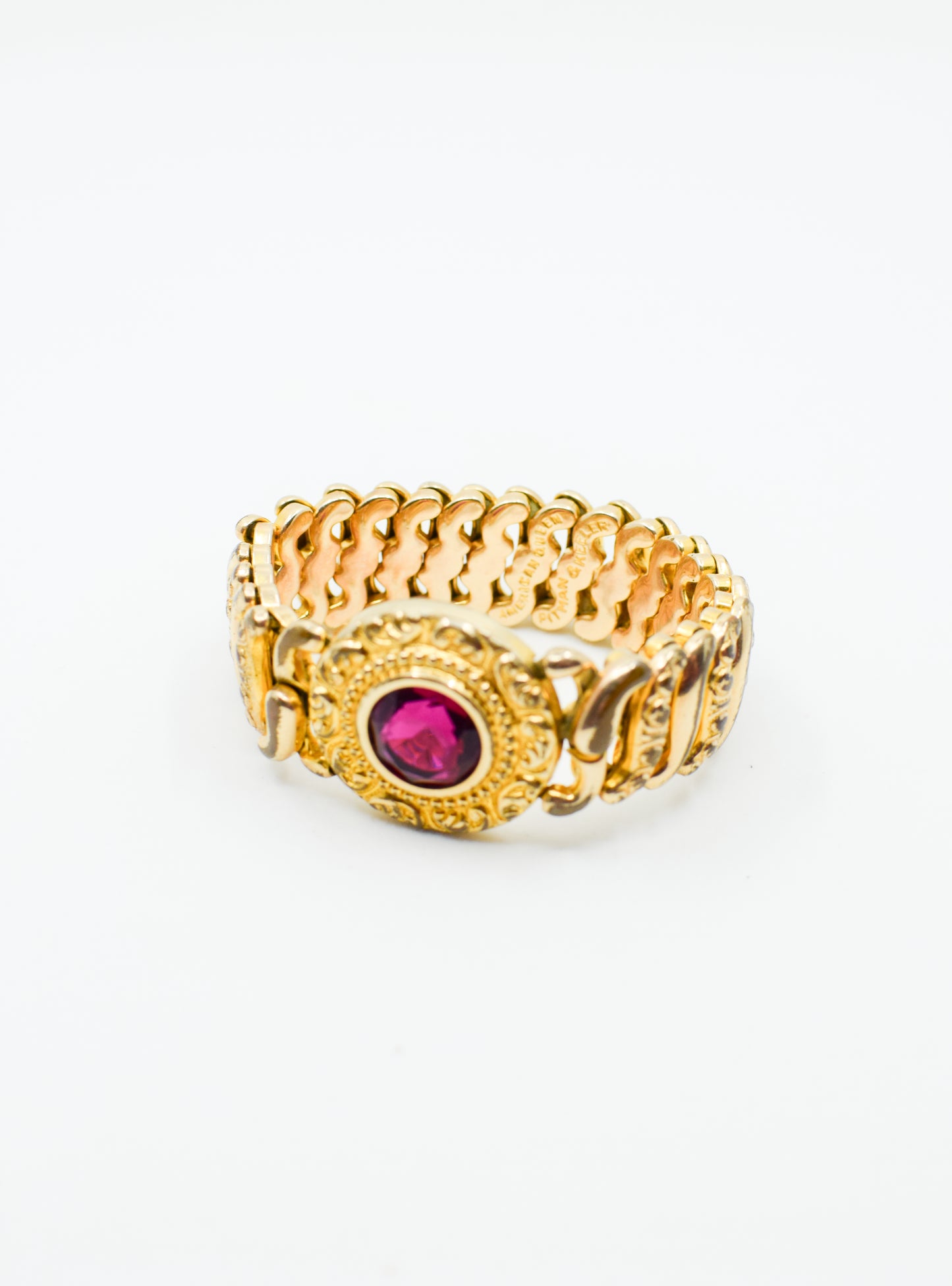 Vintage 1940s Sweetheart Bracelet with Magenta Gem