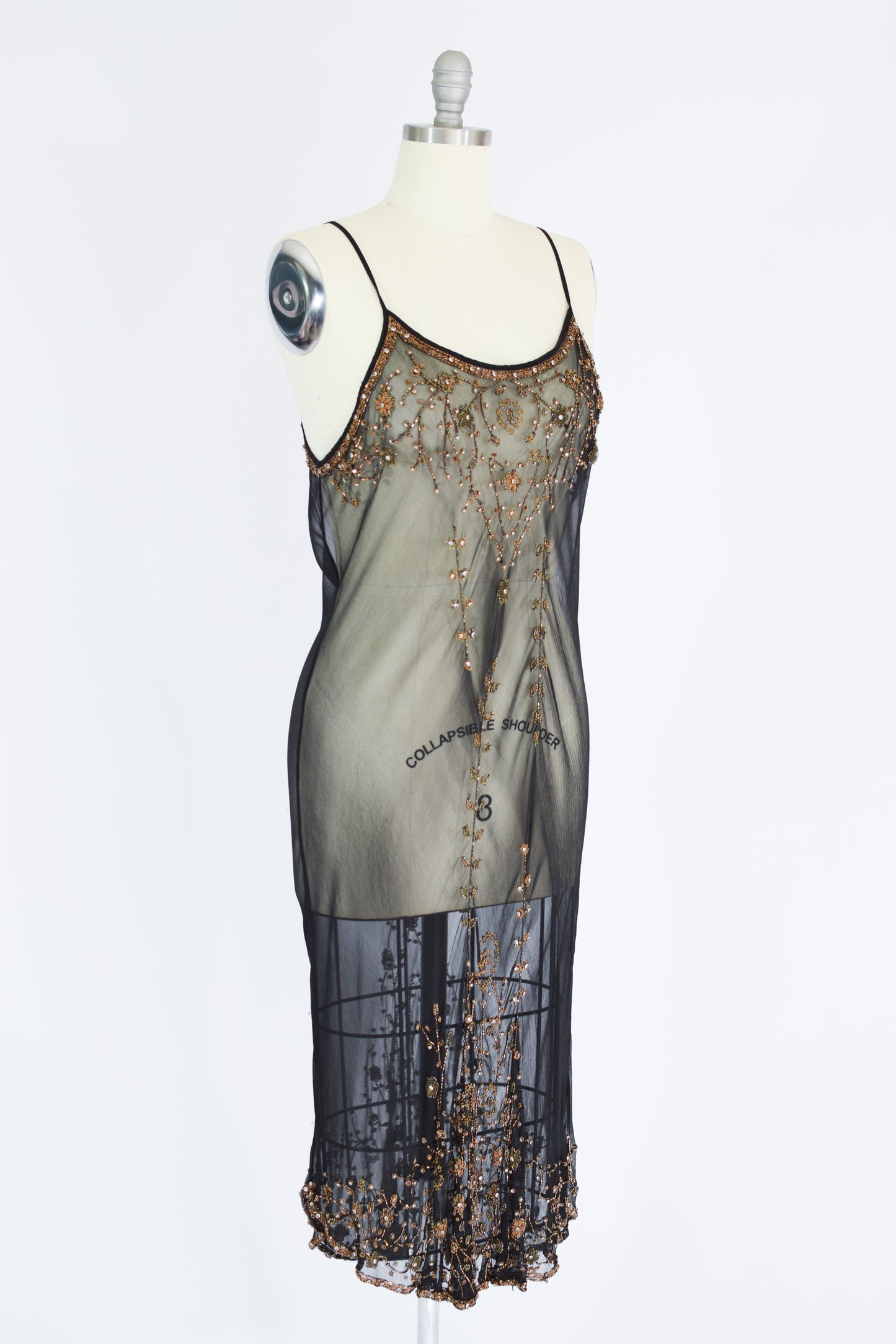 Y2K Bonnie Strauss Sheer Silk and Beaded Slip Dress | M