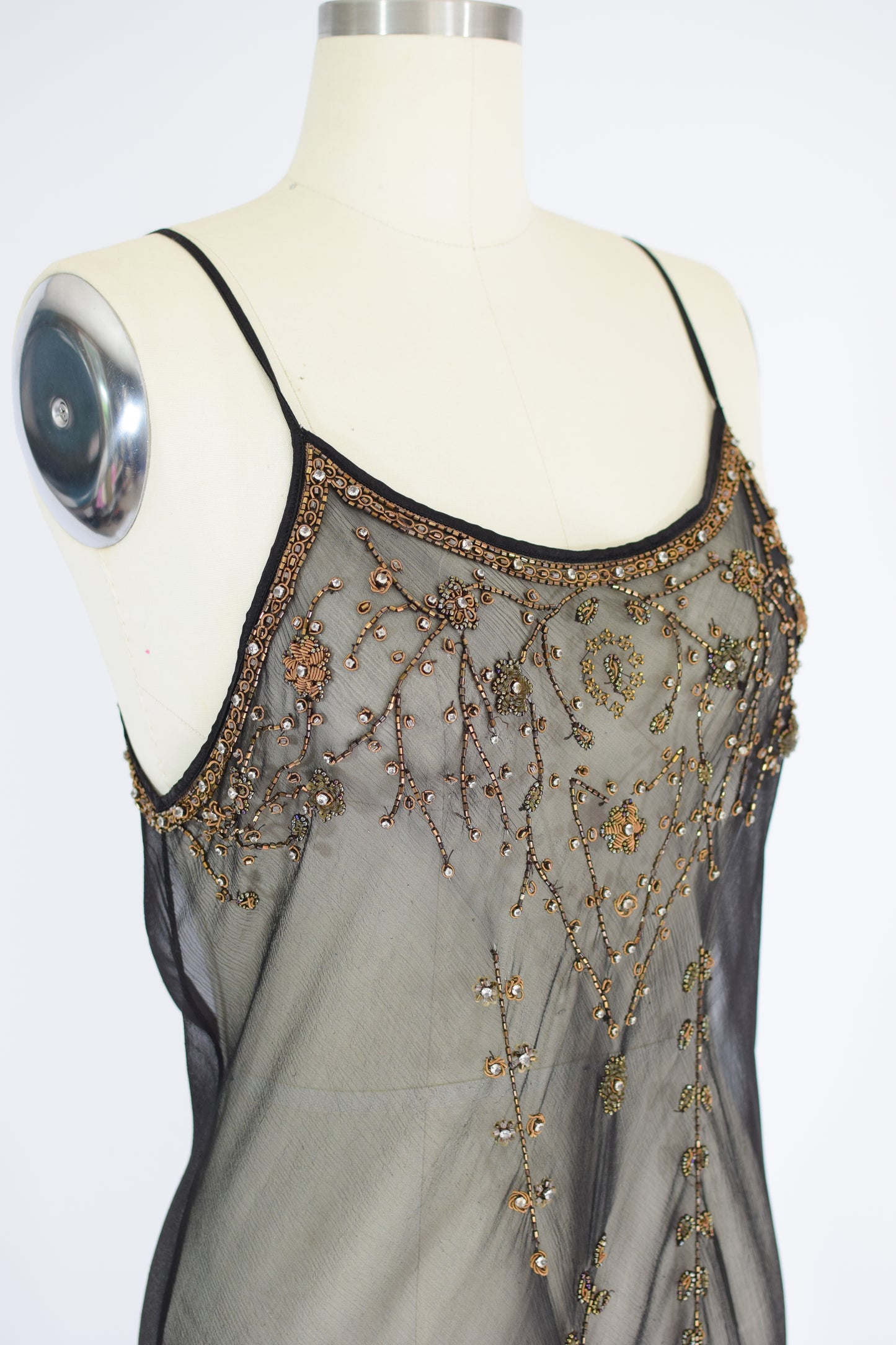 Y2K Bonnie Strauss Sheer Silk and Beaded Slip Dress | M