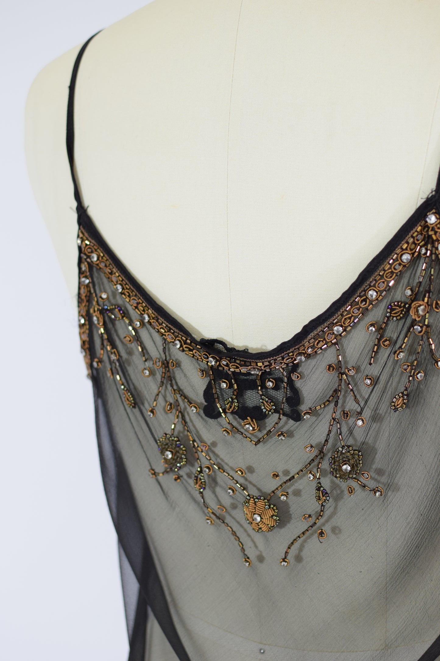 Y2K Bonnie Strauss Sheer Silk and Beaded Slip Dress | M