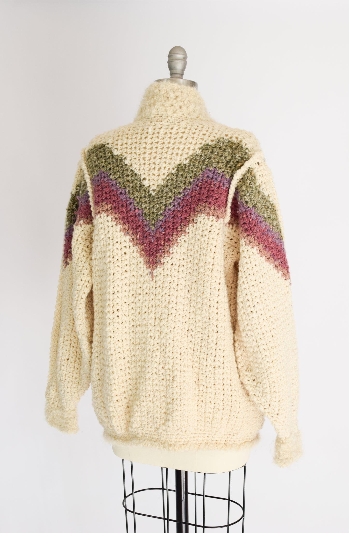 Vintage Hand-Crocheted Wool Cardigan Jacket | L