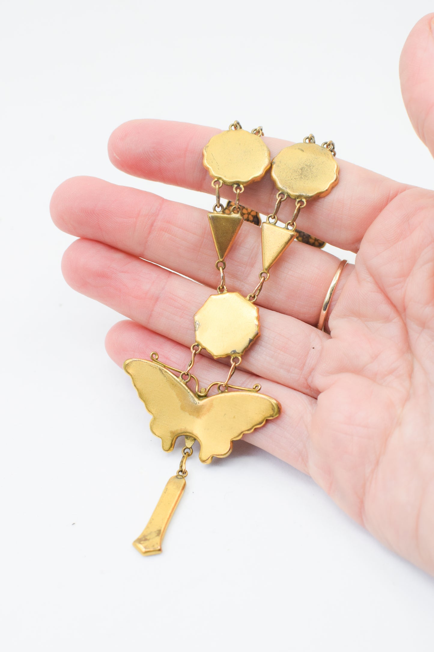 Antique Art Deco Japanese Damascene Butterfly Necklace + Bracelet