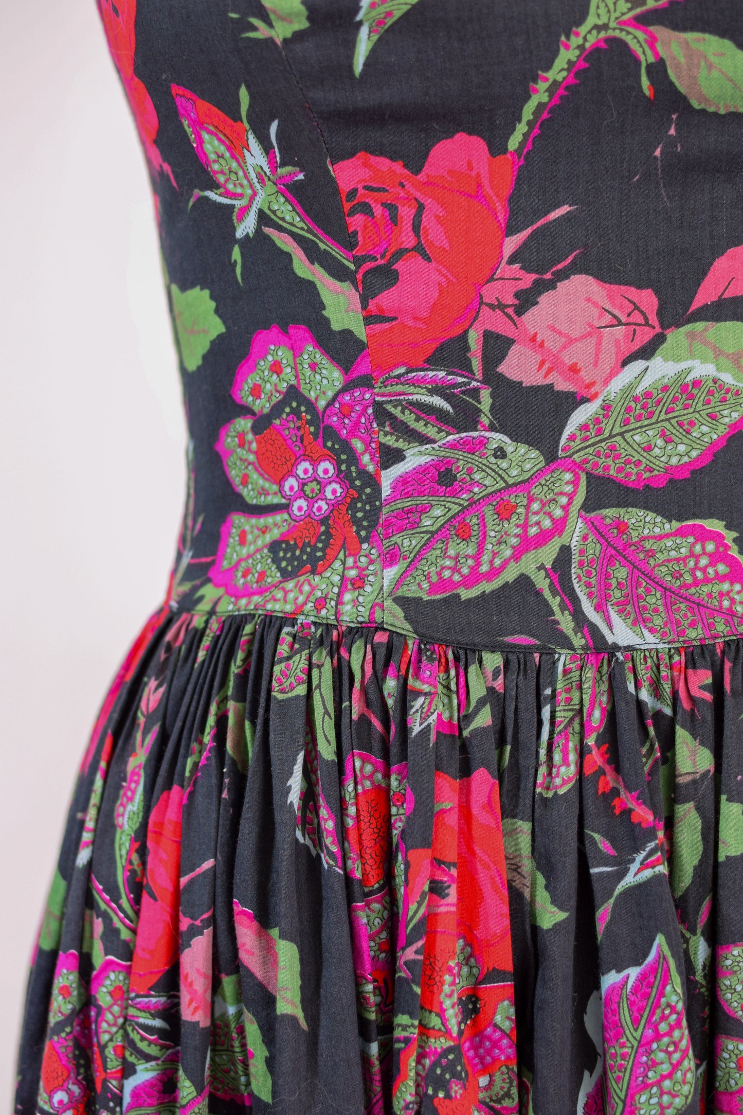 Vintage Souleiado French Cotton Dark Floral Dress | XS/S