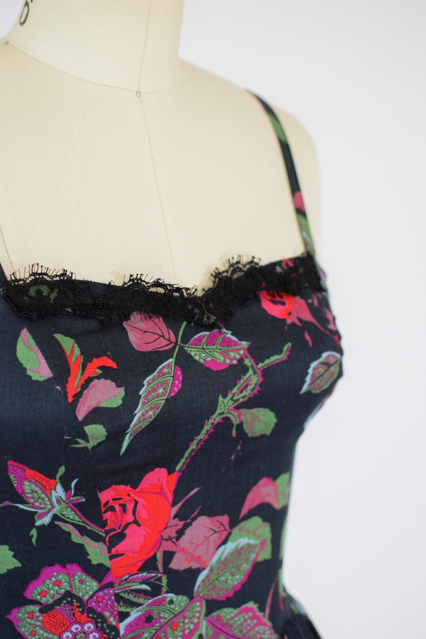Vintage Souleiado French Cotton Dark Floral Dress | XS/S