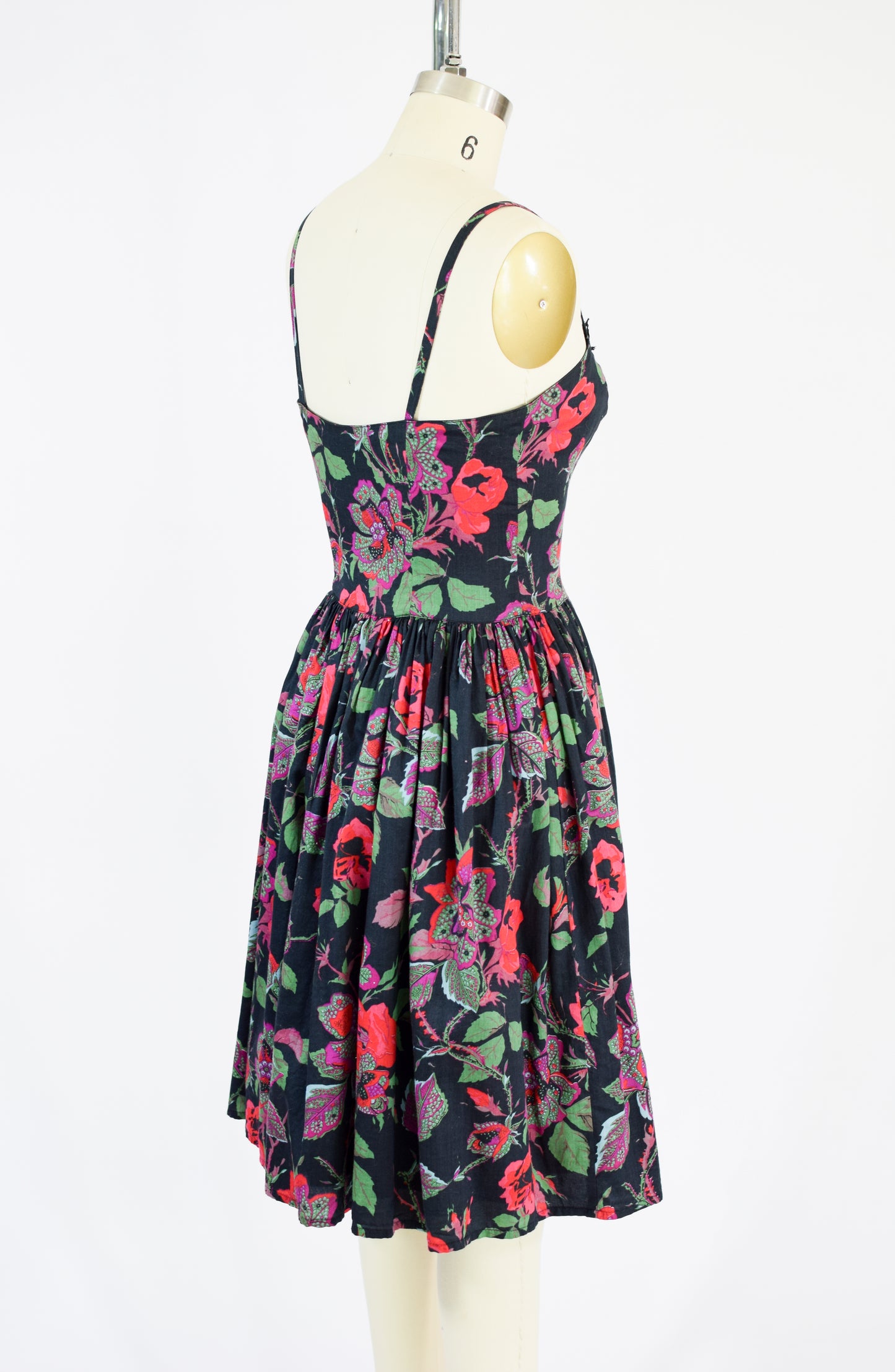 Vintage Souleiado French Cotton Dark Floral Dress | XS/S