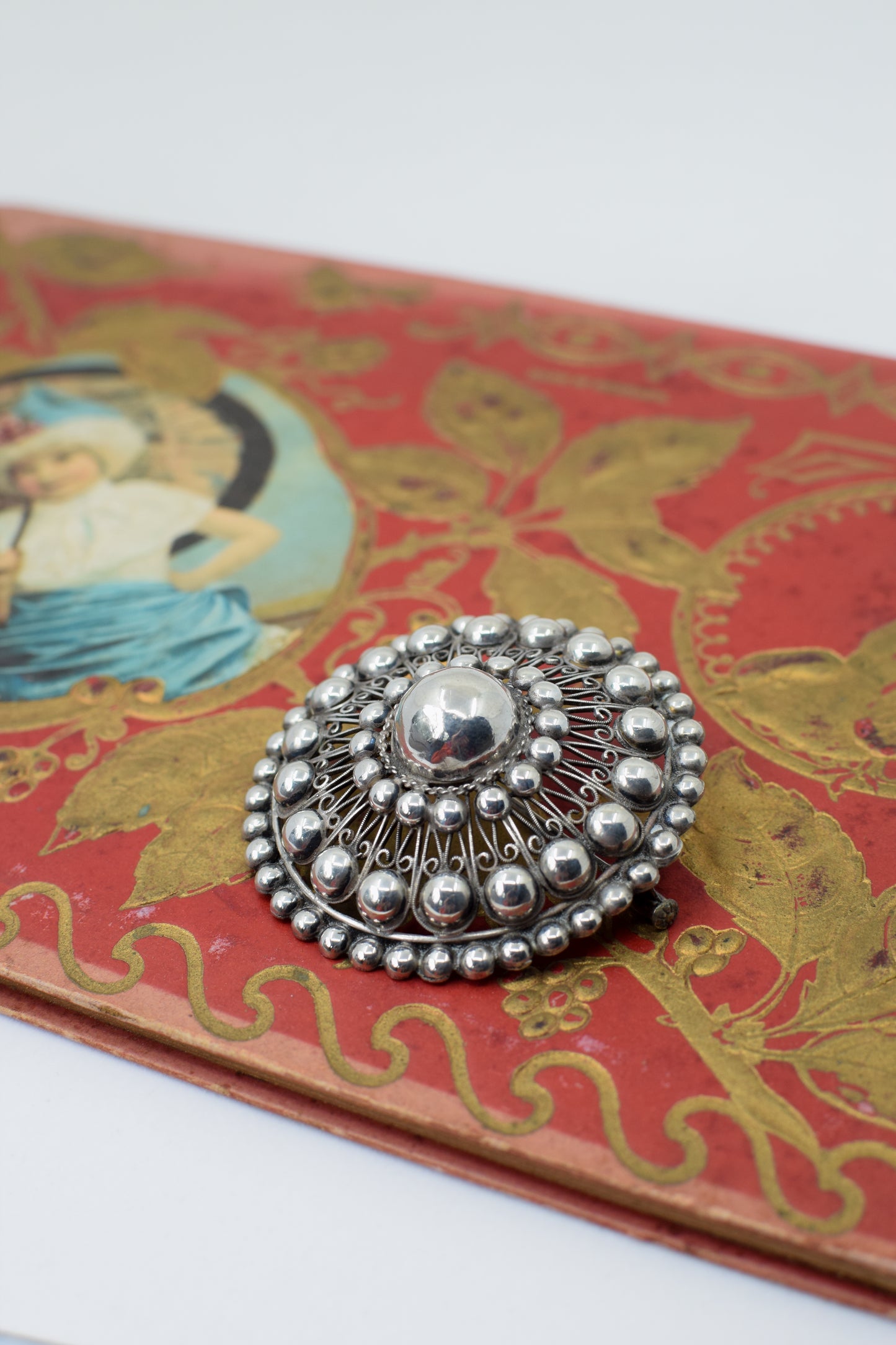 Large Antique 800 Silver Button Brooch