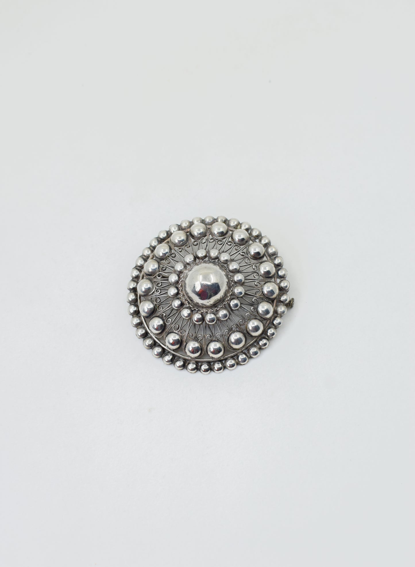 Large Antique 800 Silver Button Brooch