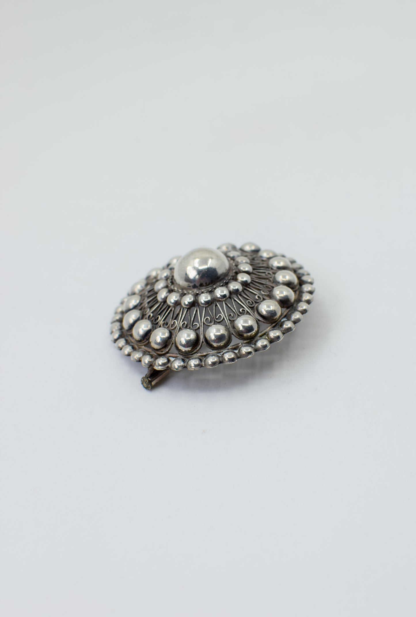 Large Antique 800 Silver Button Brooch