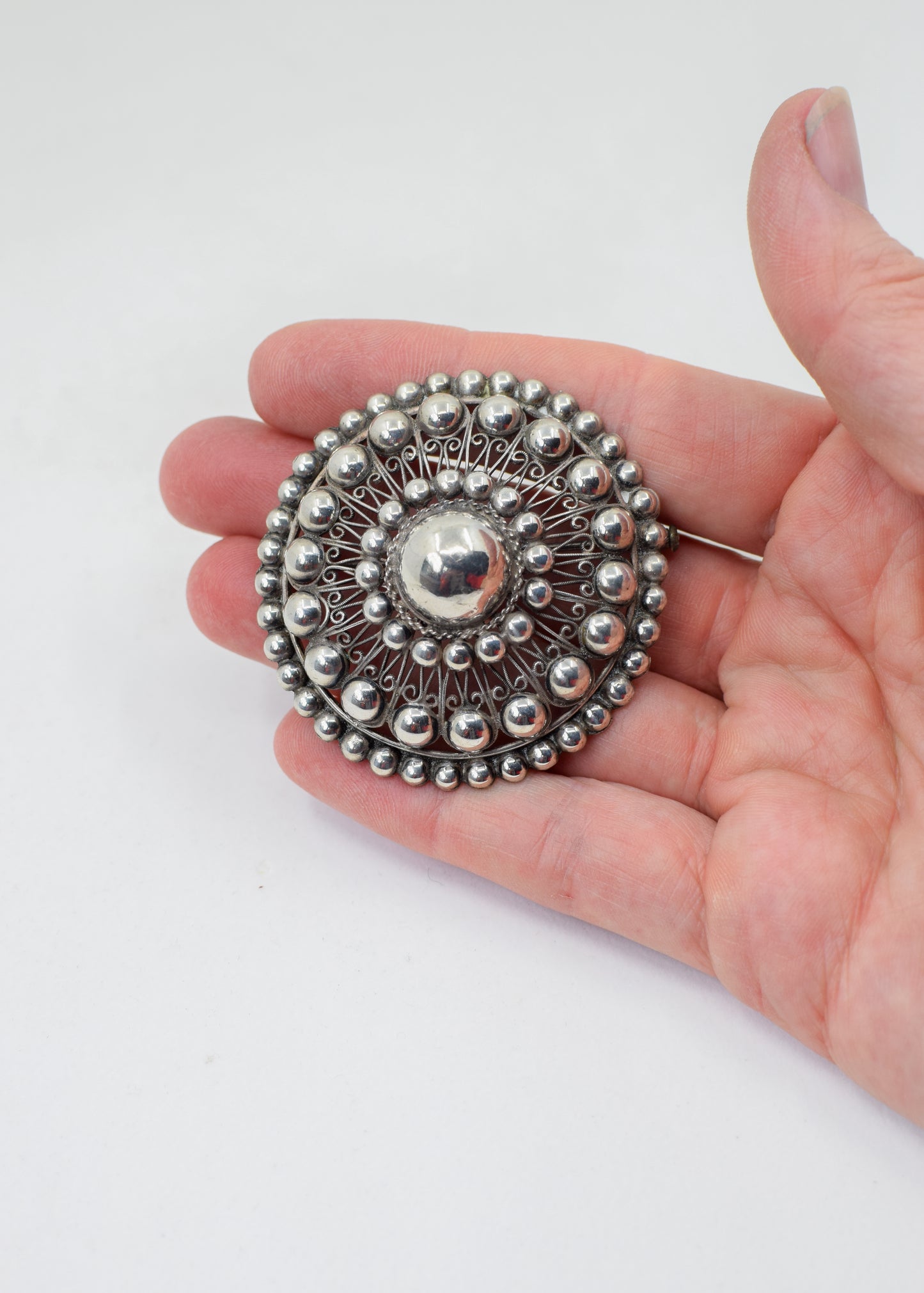 Large Antique 800 Silver Button Brooch