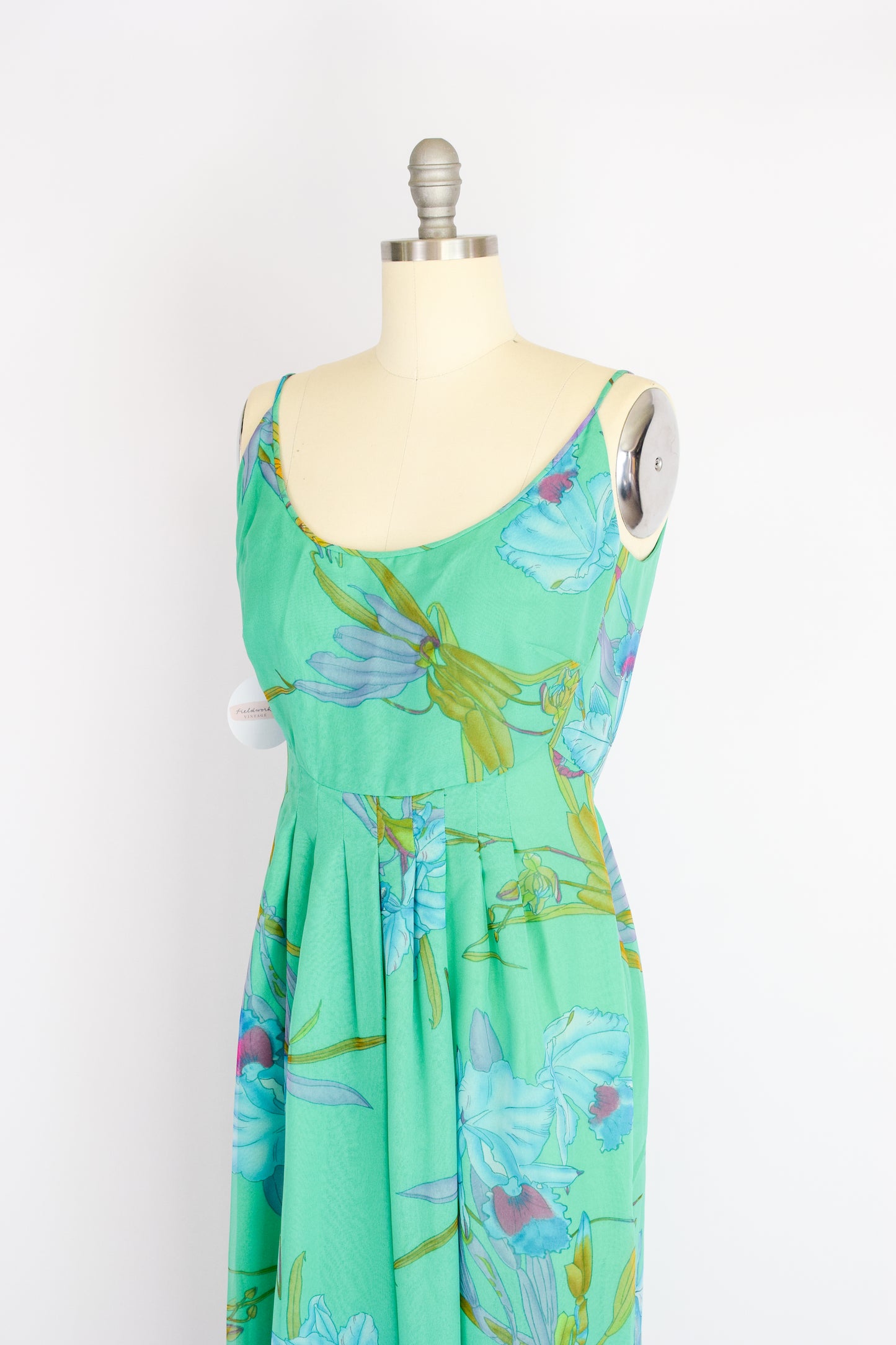 1970s Chiffon Orchid Print Gown | S/M