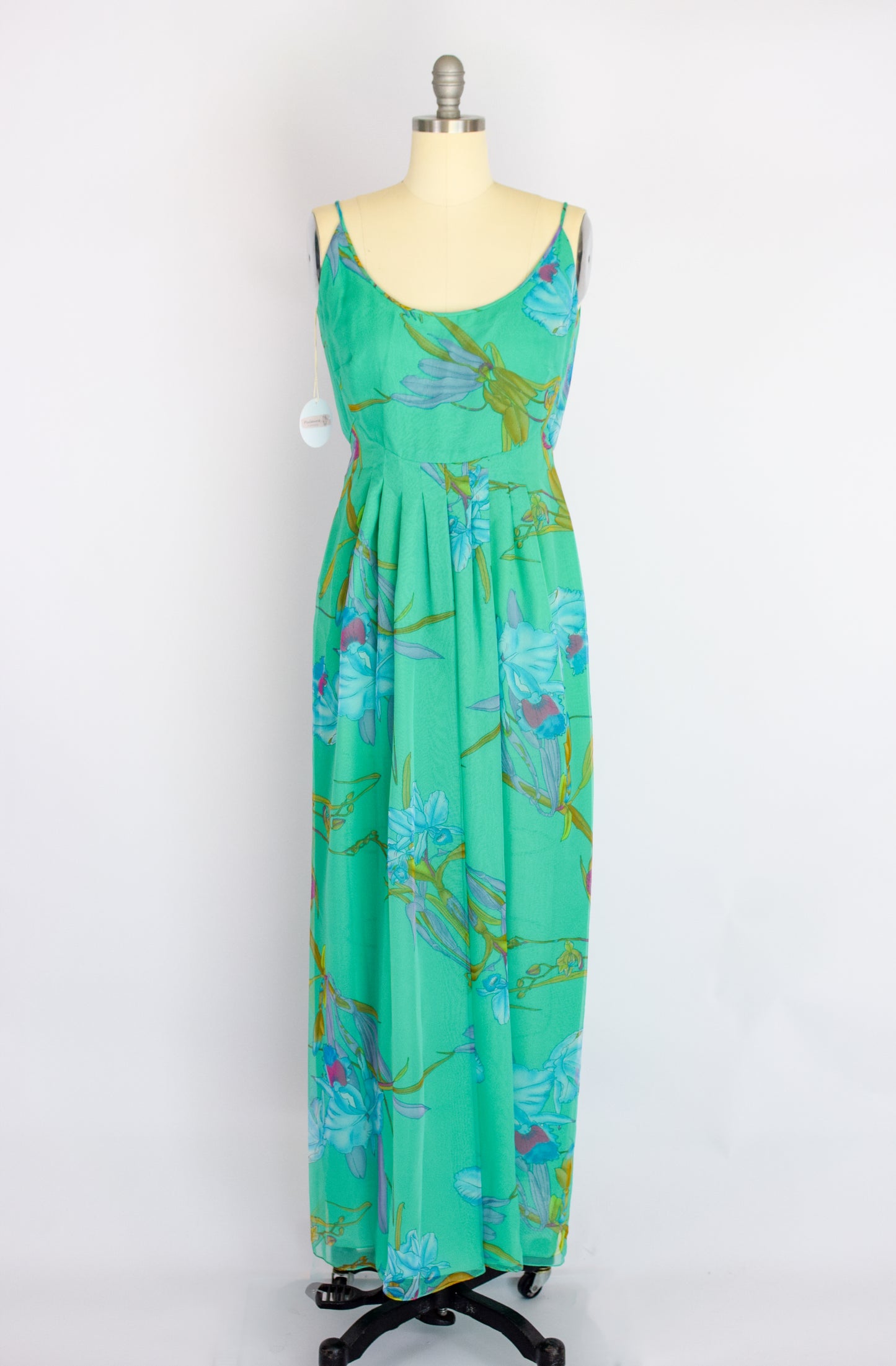 1970s Chiffon Orchid Print Gown | S/M