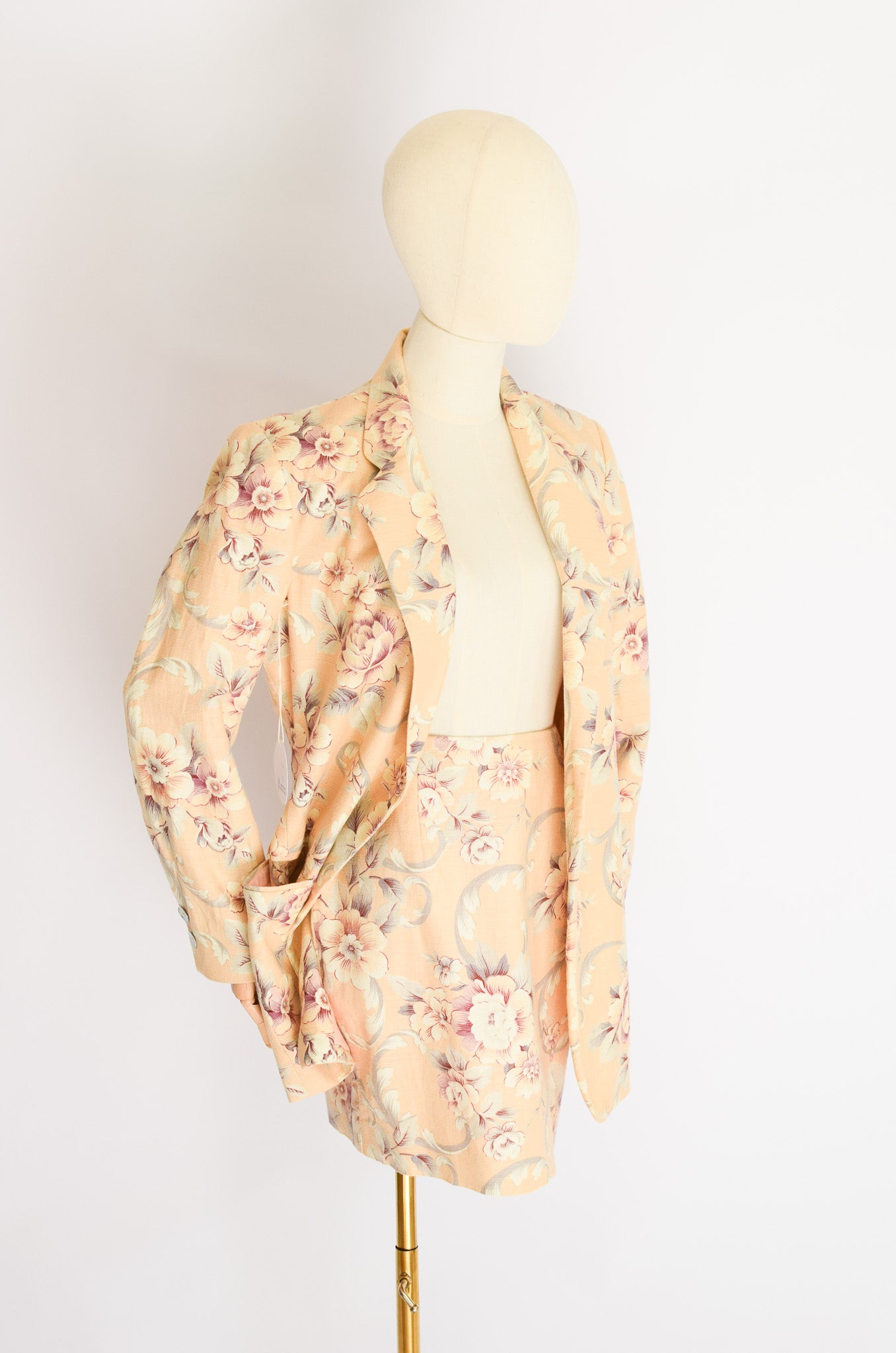 1990s Linen Tapestry Print Skirt Suit | XS