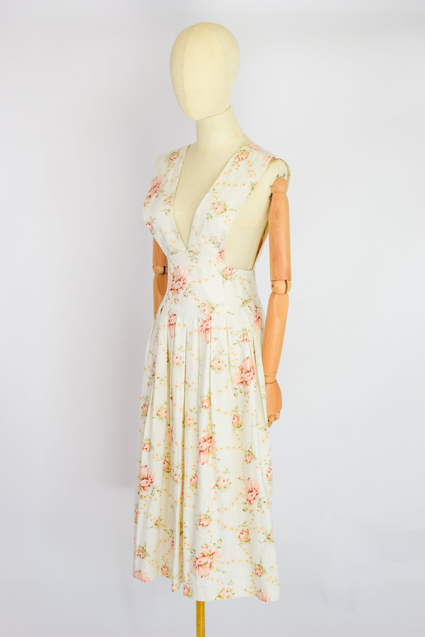 Vintage Floral Print Linen Pinafore | XS/S/P