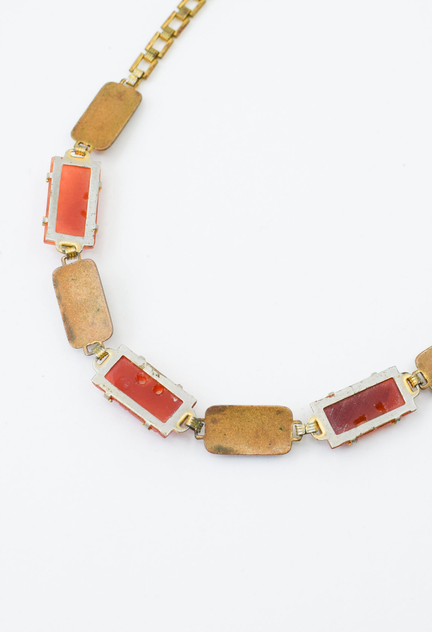 Vintage Art Deco Enamel, Glass and Brass Necklace