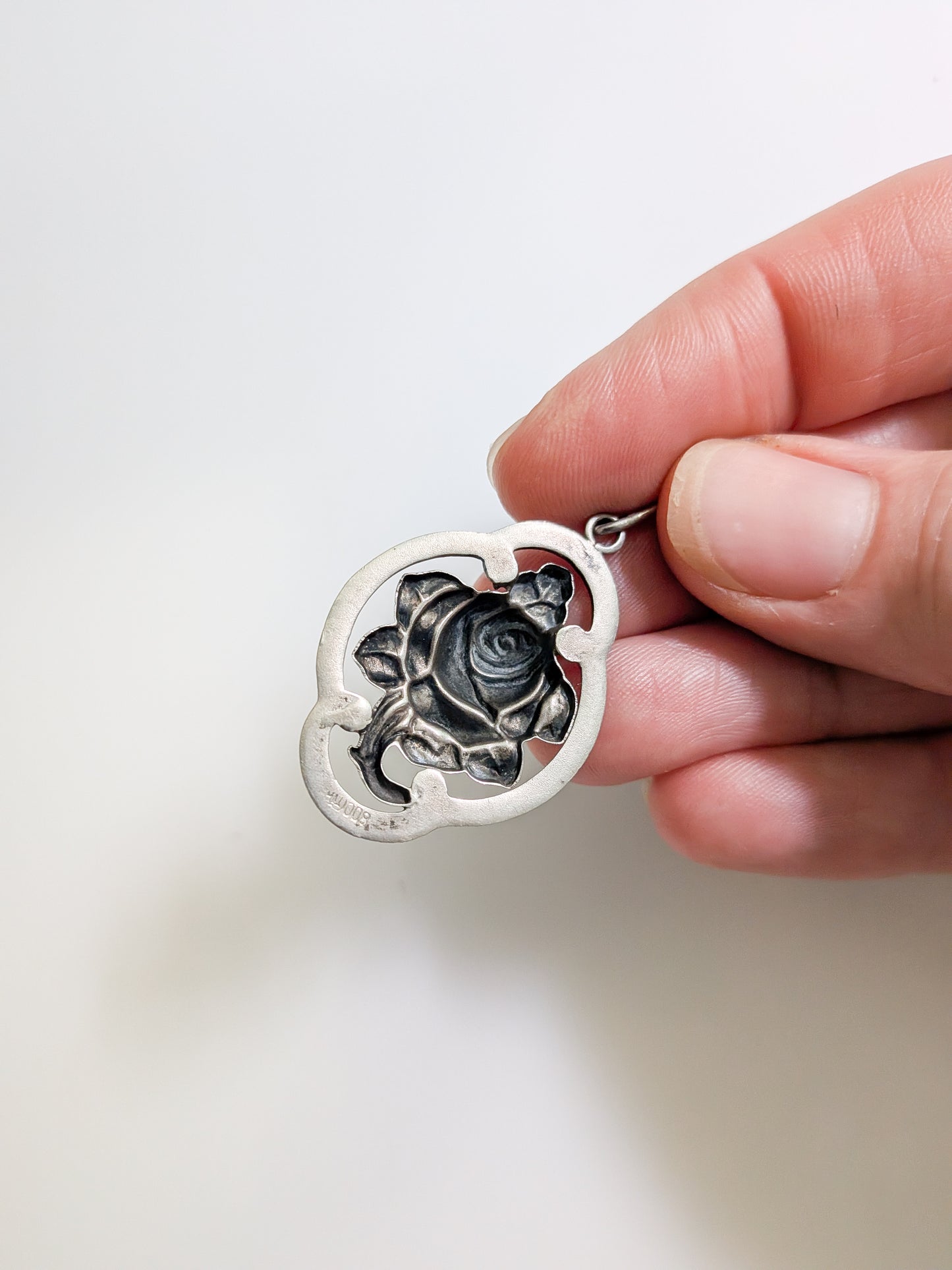 Vintage German Silver Rose Pendant