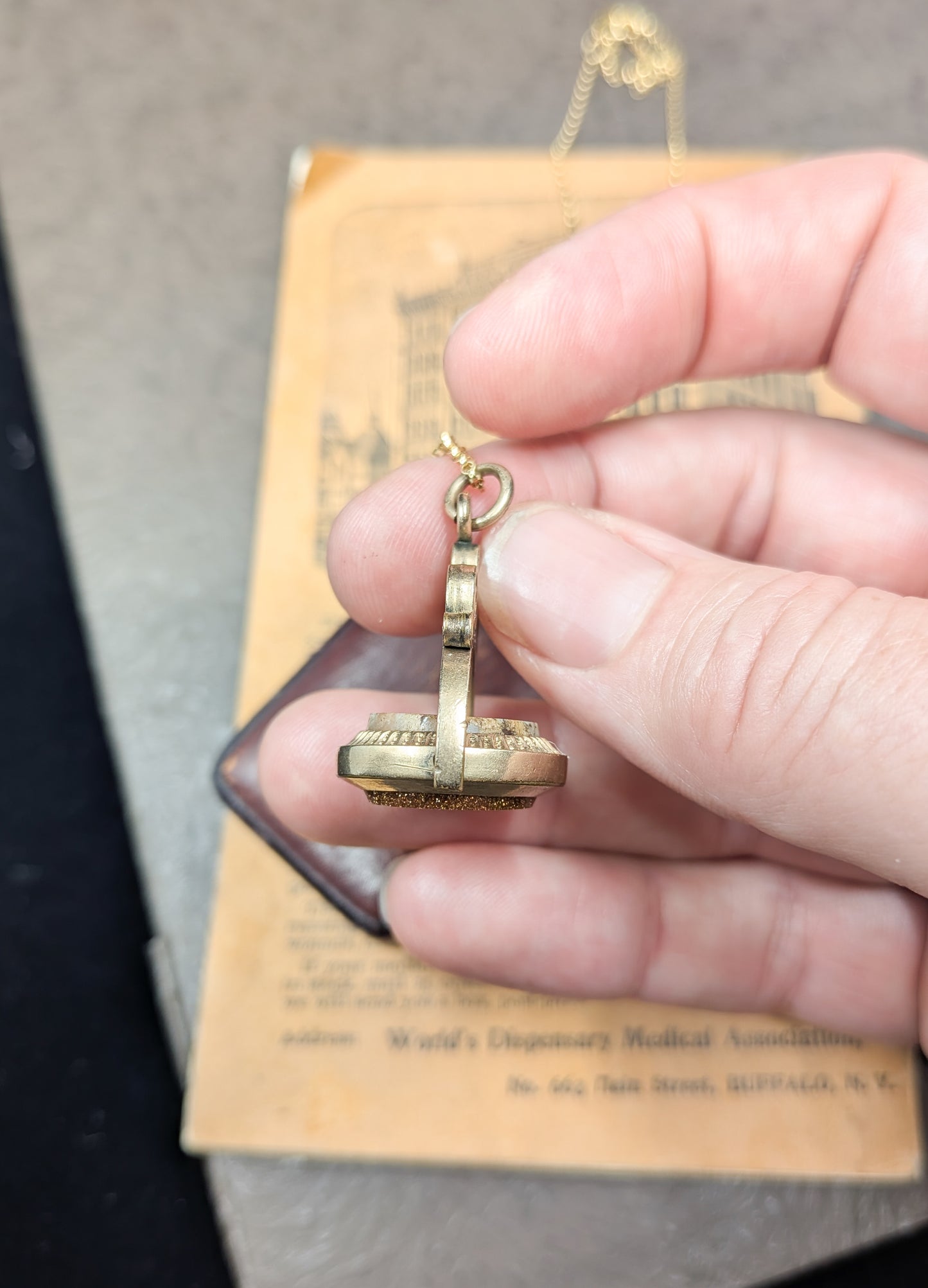 Victorian Granite and Goldstone Spinner Fob