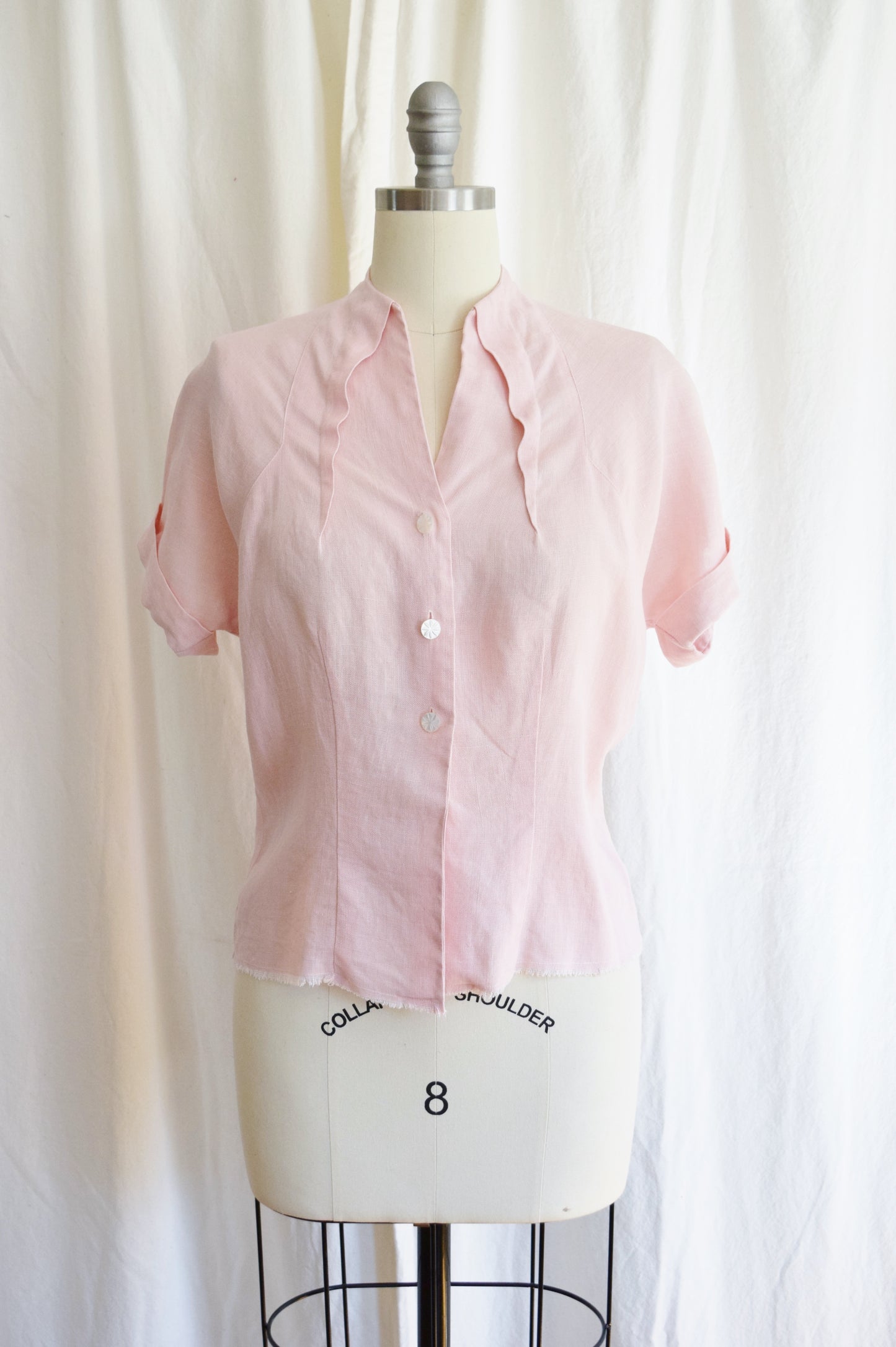1950s Pink Linen Tailored Blouse