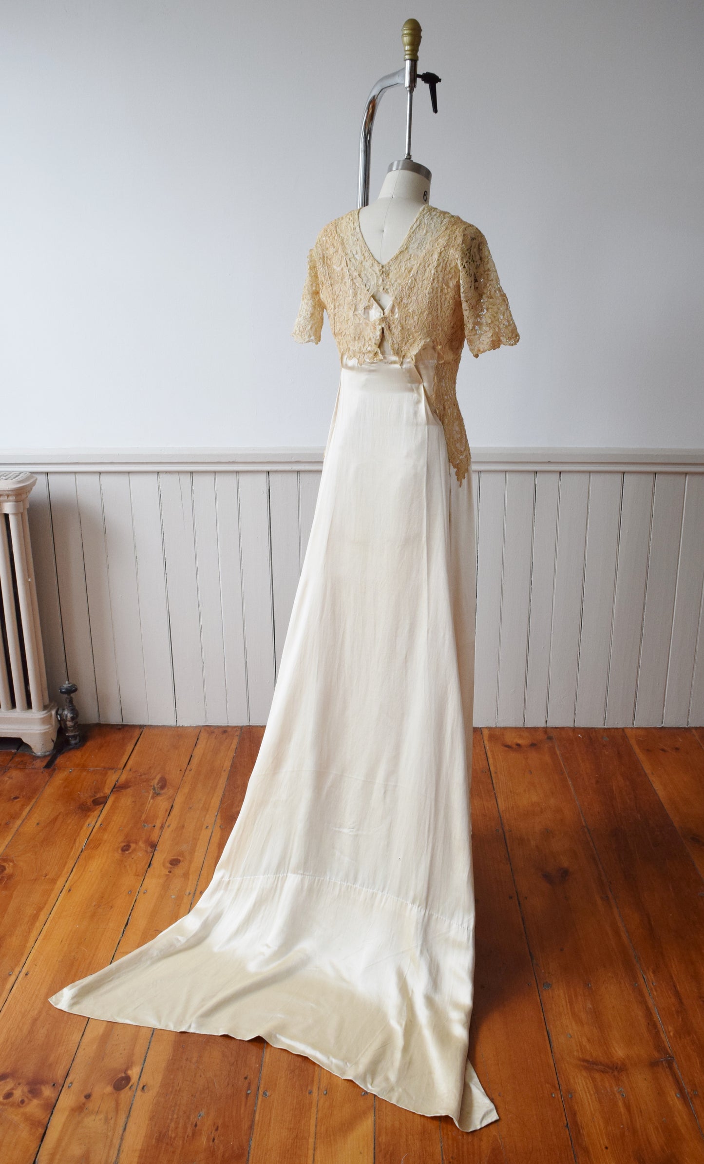 Antique Silk Satin and Lace Edwardian Wedding Gown | 1910s | XS