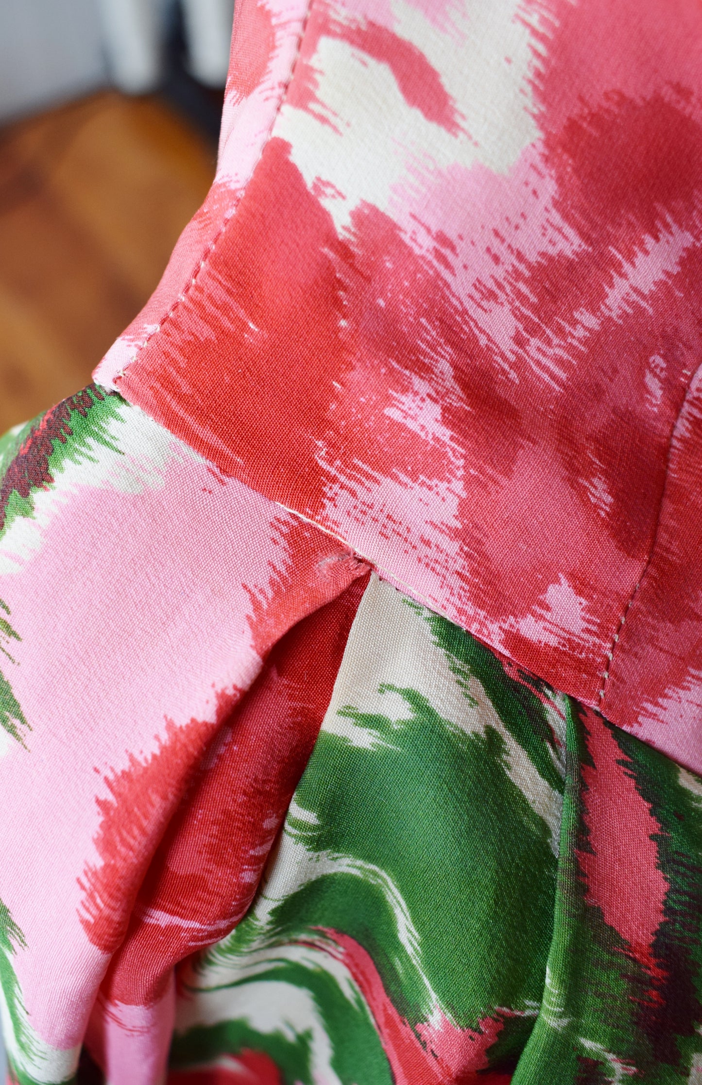 1950s Silk Rose Print Dress | M