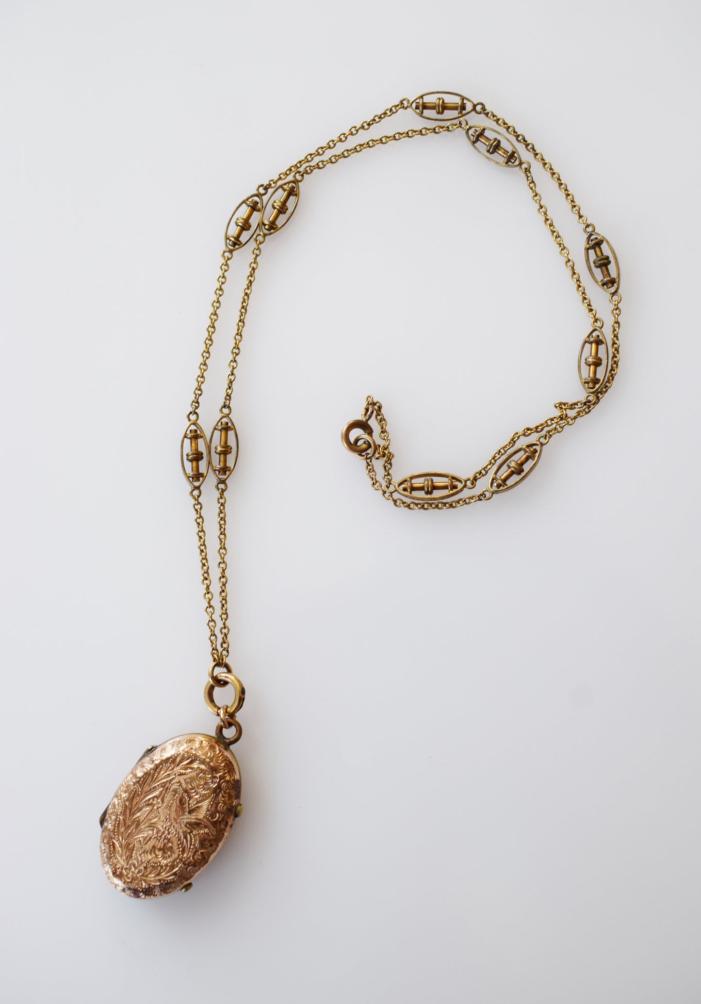 Victorian Song Bird Gold Fill Photo Locket on Fancy Chain