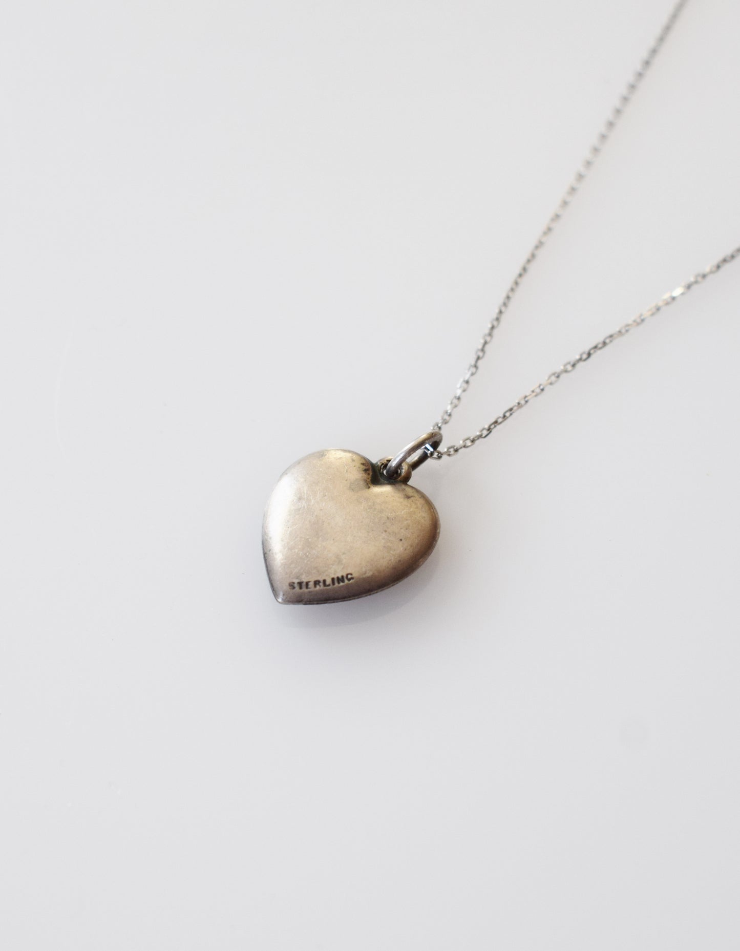 Vintage Silver Bluebird Heart Charm Necklace