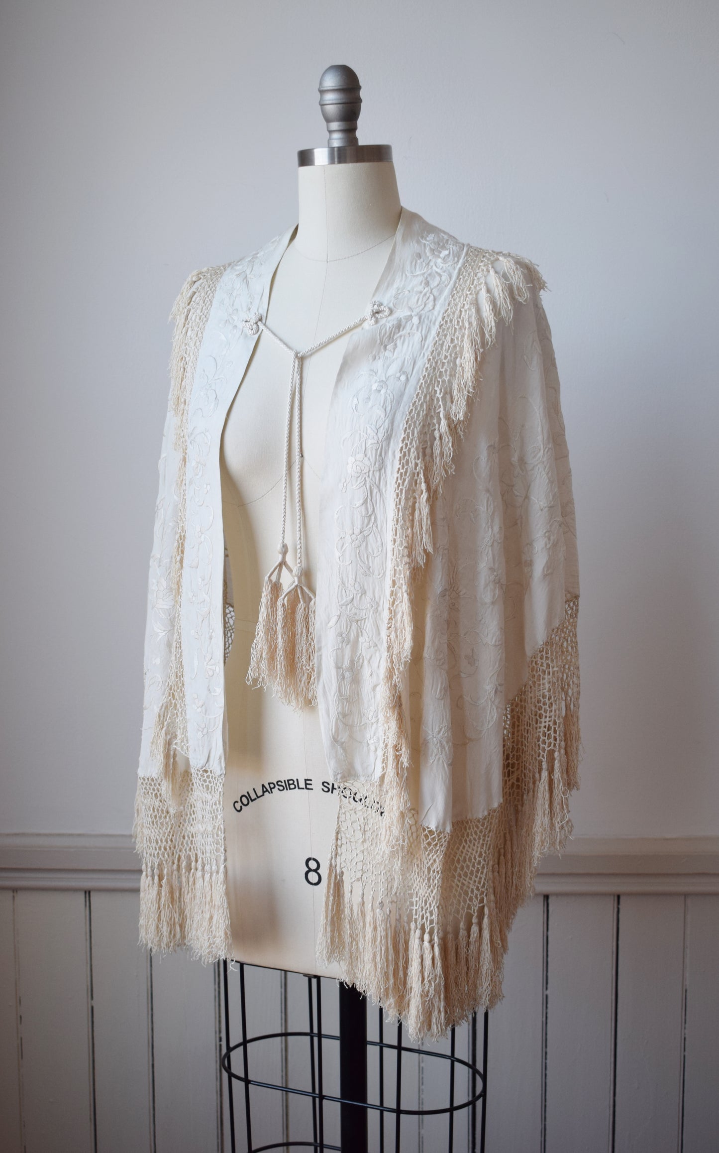 Antique Silk Piano Shawl Cape | OS