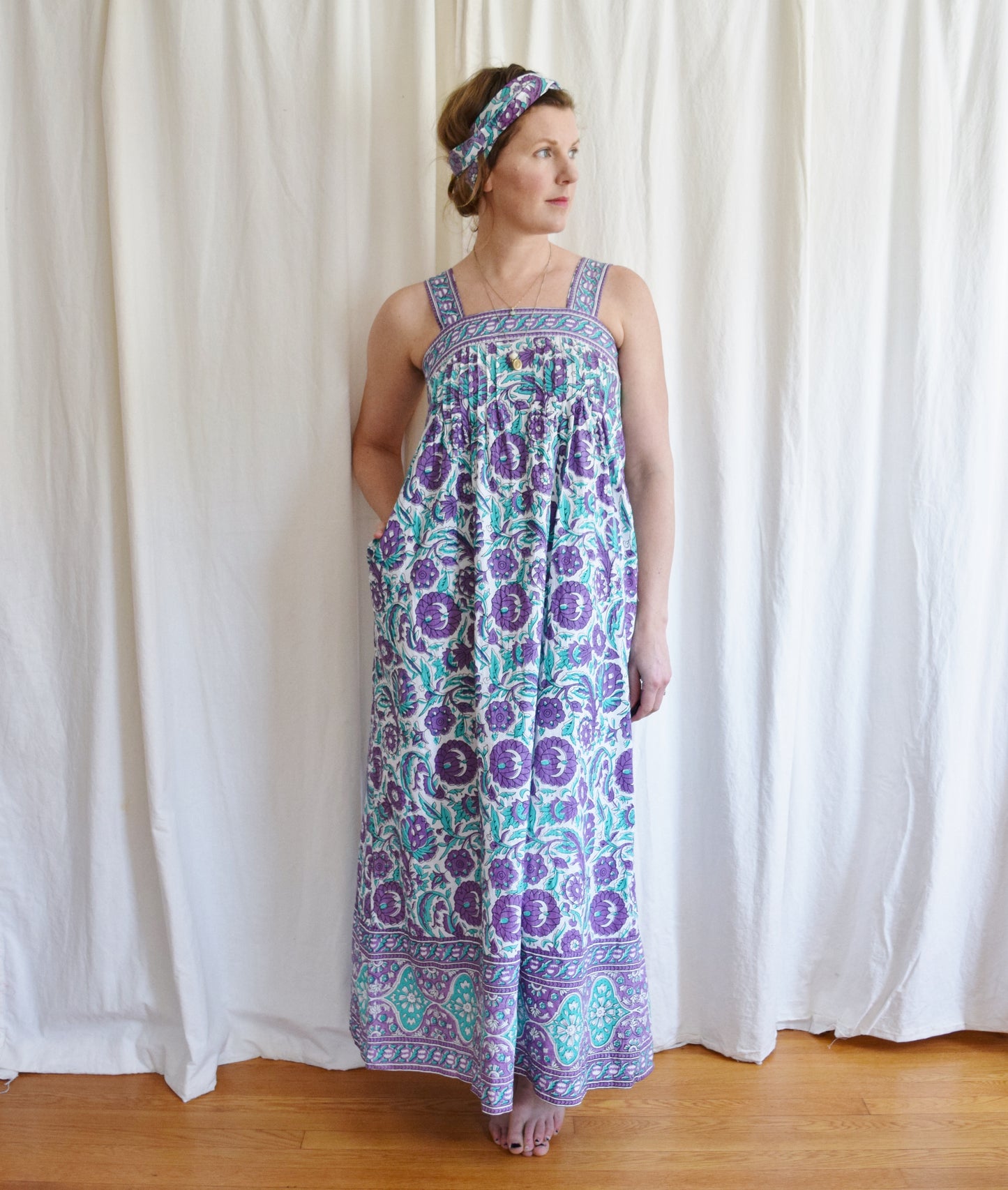 1970s Ramona Rull Indian Block Print Maxi Dress