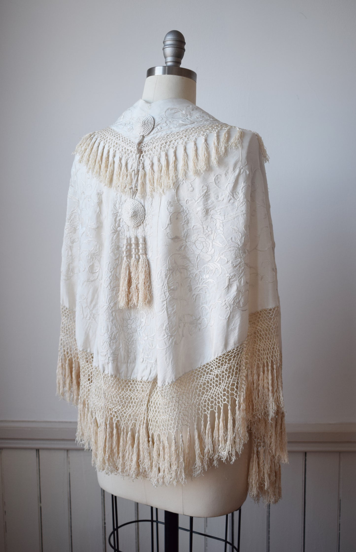 Antique Silk Piano Shawl Cape | OS