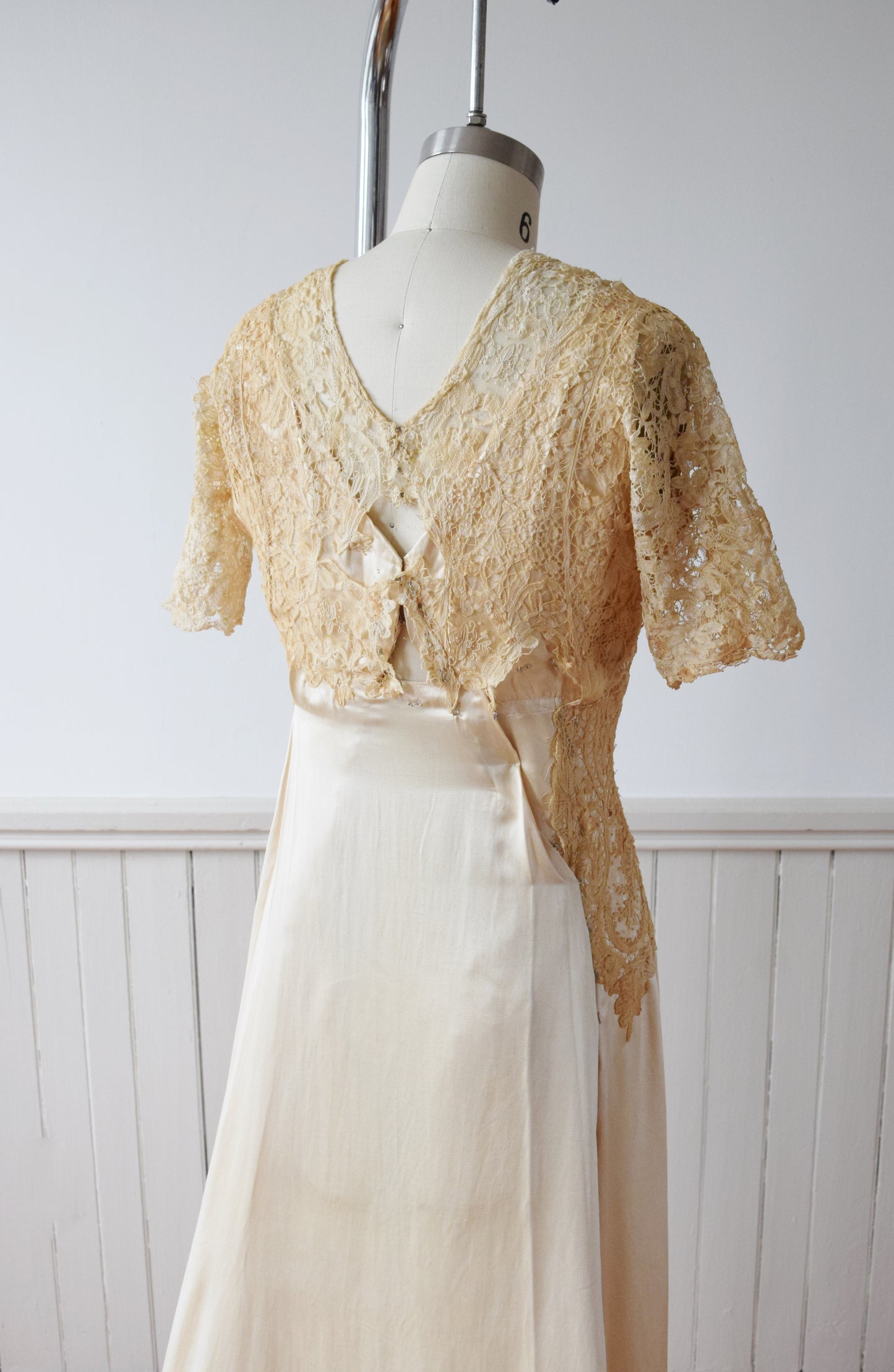 Antique Silk Satin and Lace Edwardian Wedding Gown | 1910s | XS