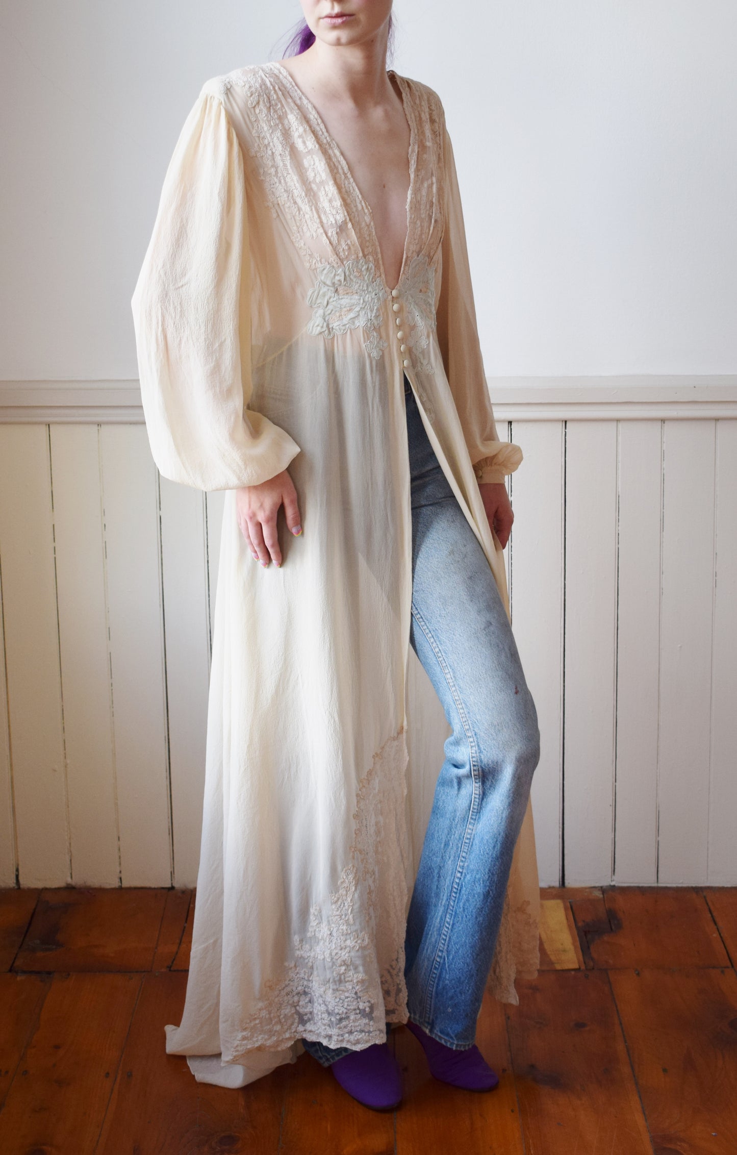1940s Silk and Lace Dressing Gown | M/L