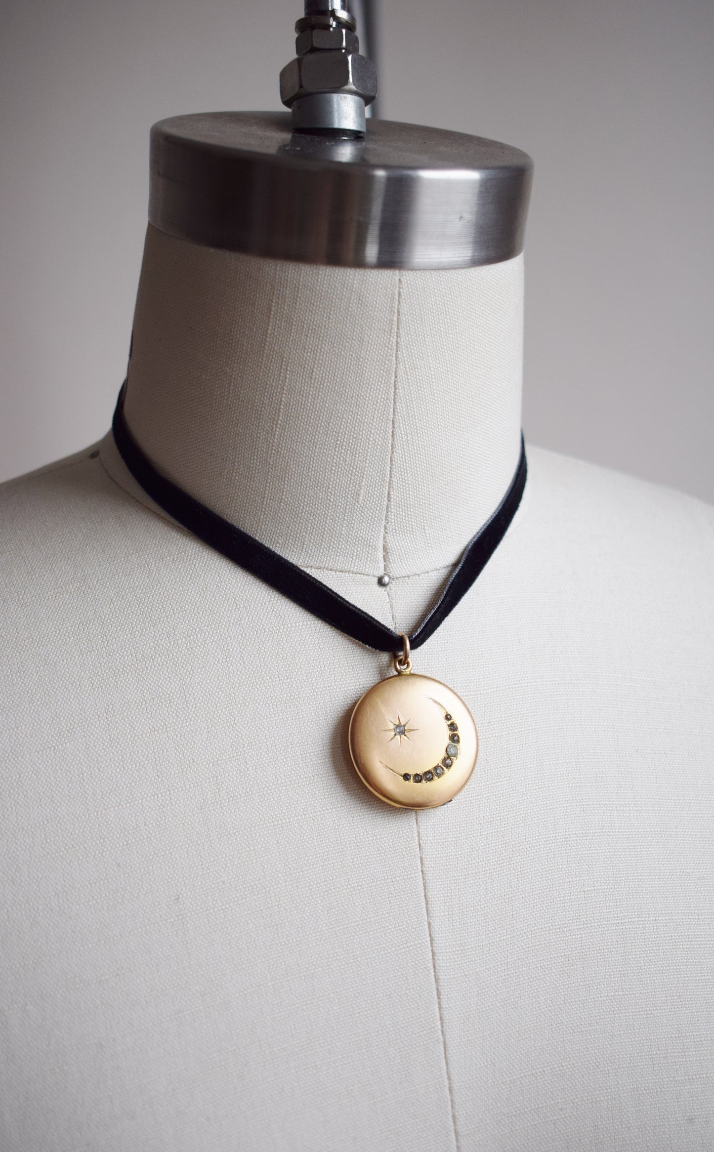 Antique Crescent Moon + Star Locket