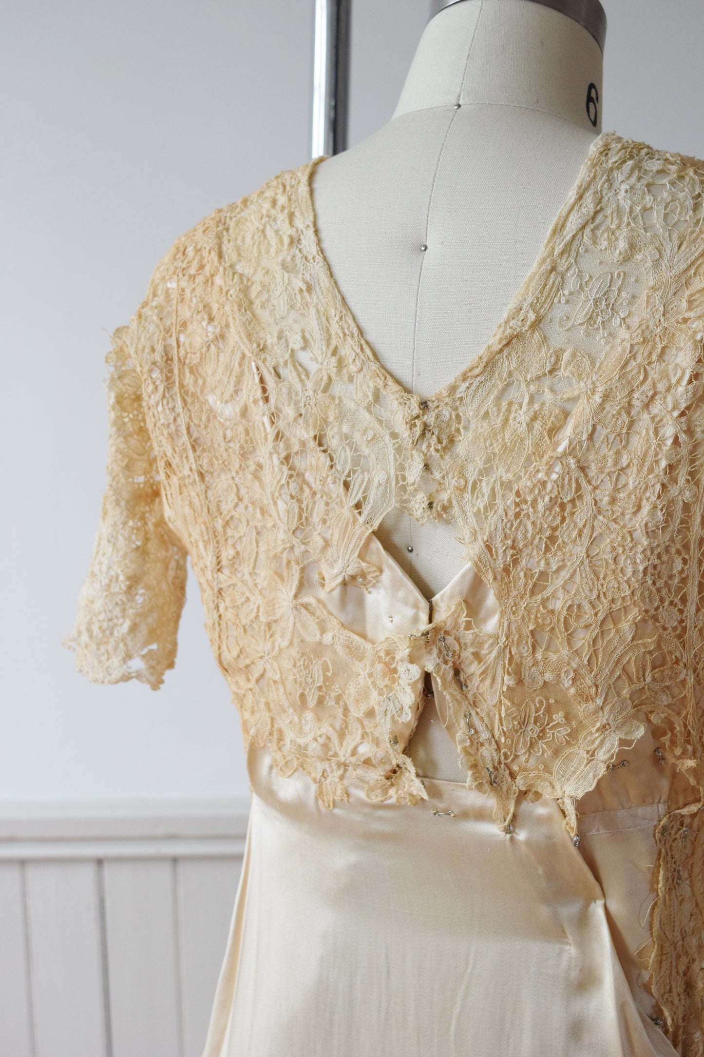Antique Silk Satin and Lace Edwardian Wedding Gown | 1910s | XS