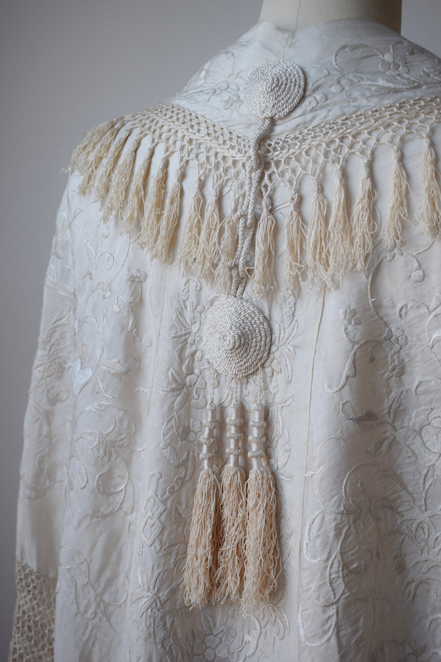 Antique Silk Piano Shawl Cape | OS